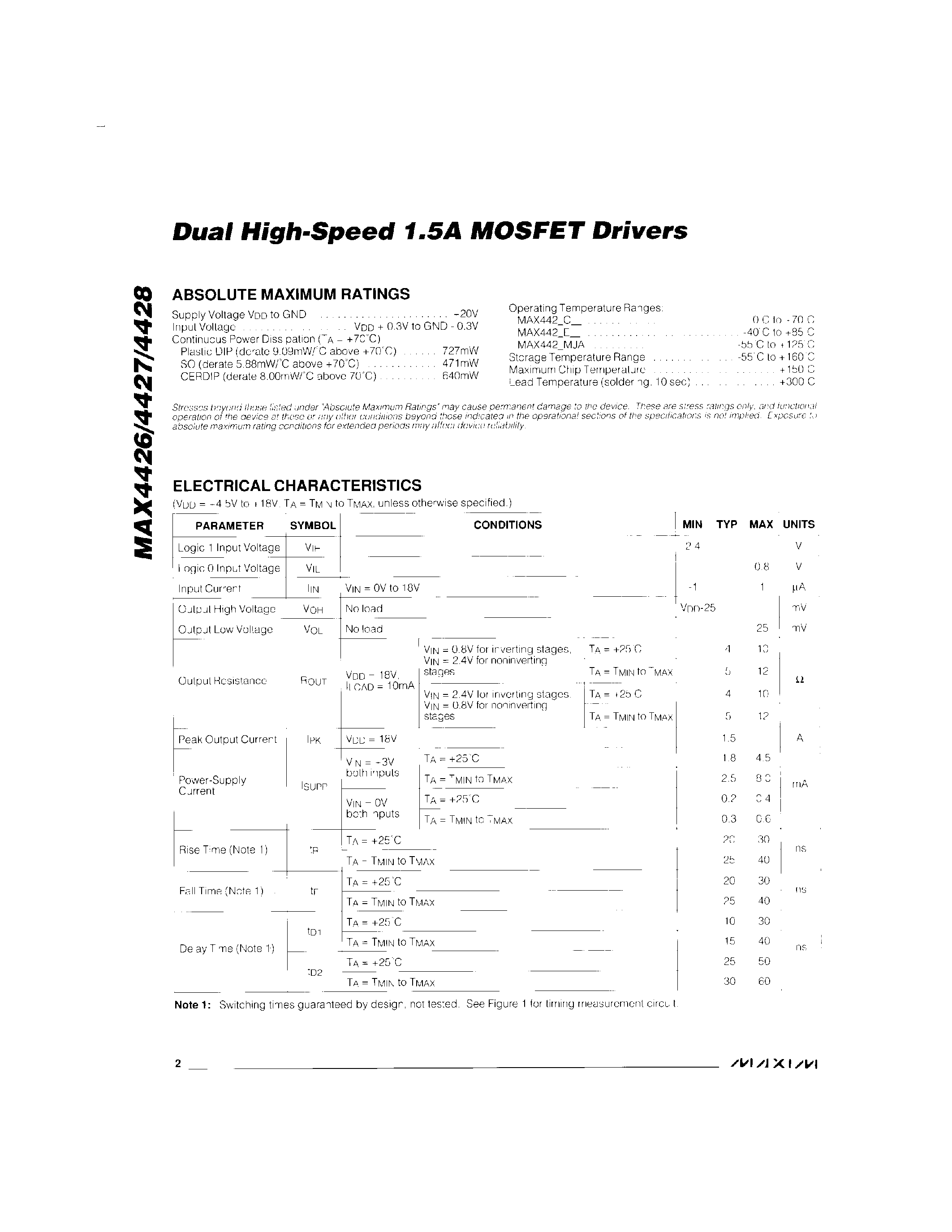 Datasheet MAX4426 - Dual High-Speed 1.5A MOSFET Drivers page 2