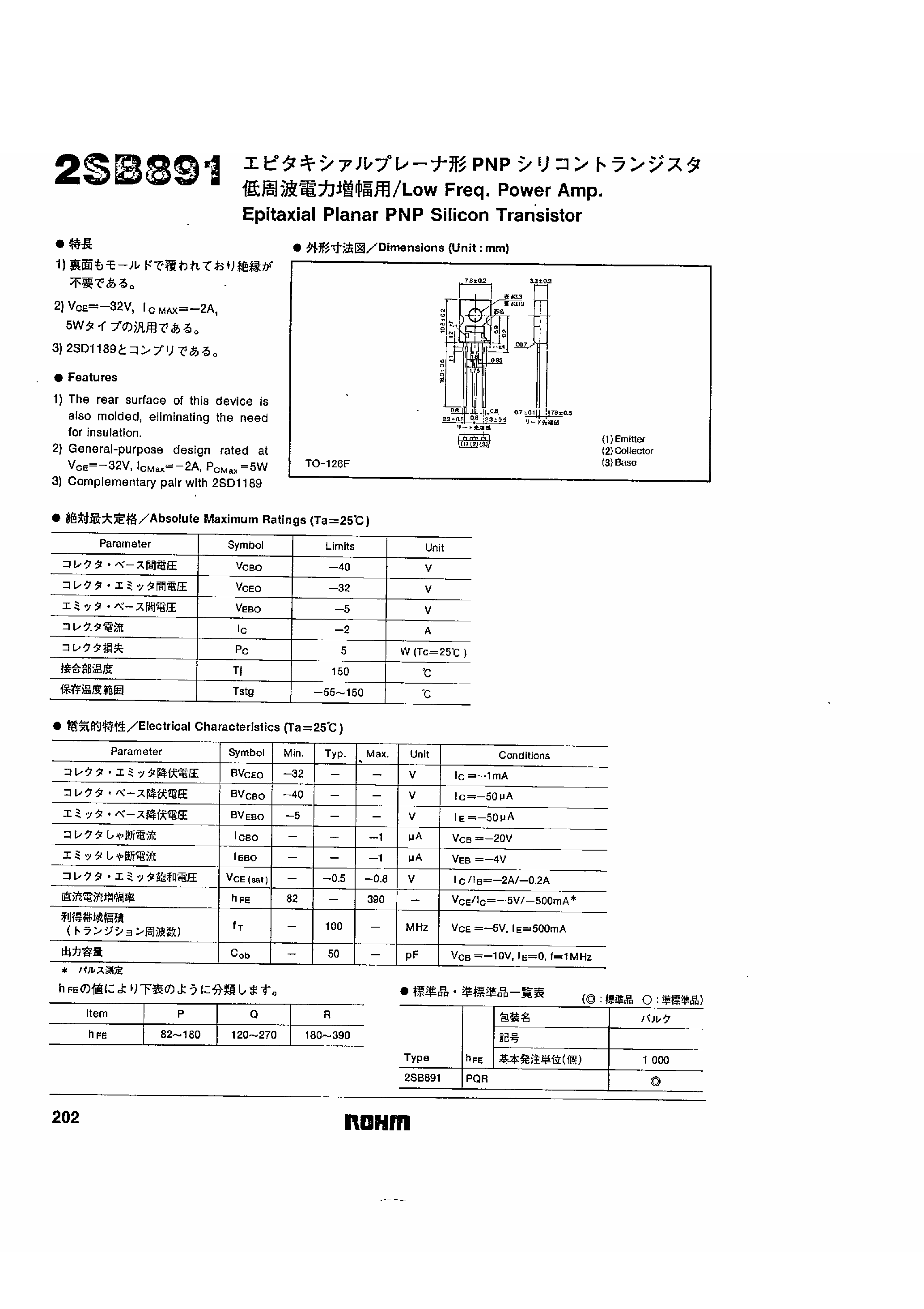 Даташит 2SB891 - Epitaxial Planar PNP Silicon Transistor страница 1