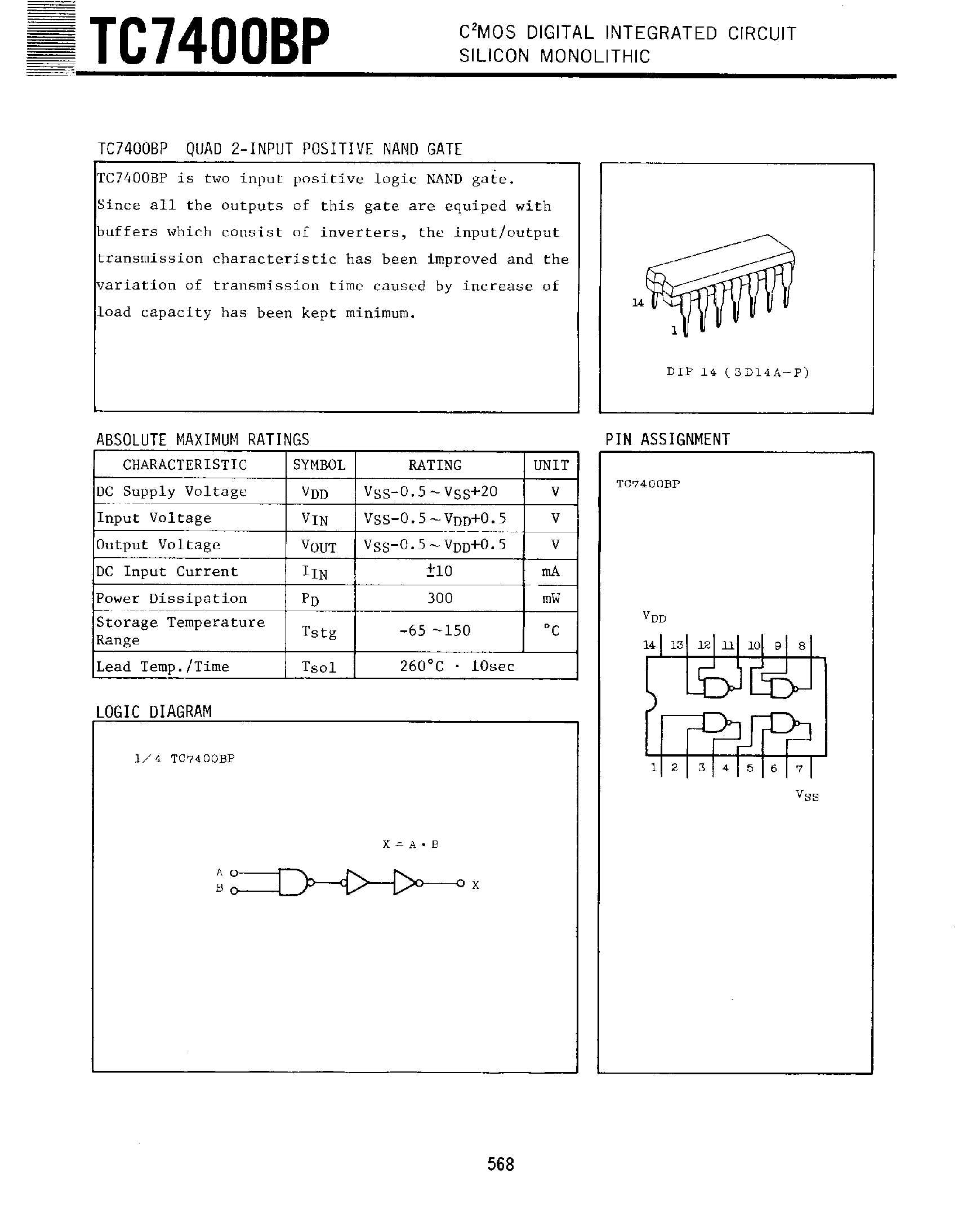 Datasheet TC7400BP - Quad 2 Input Positive NAND Gate page 1
