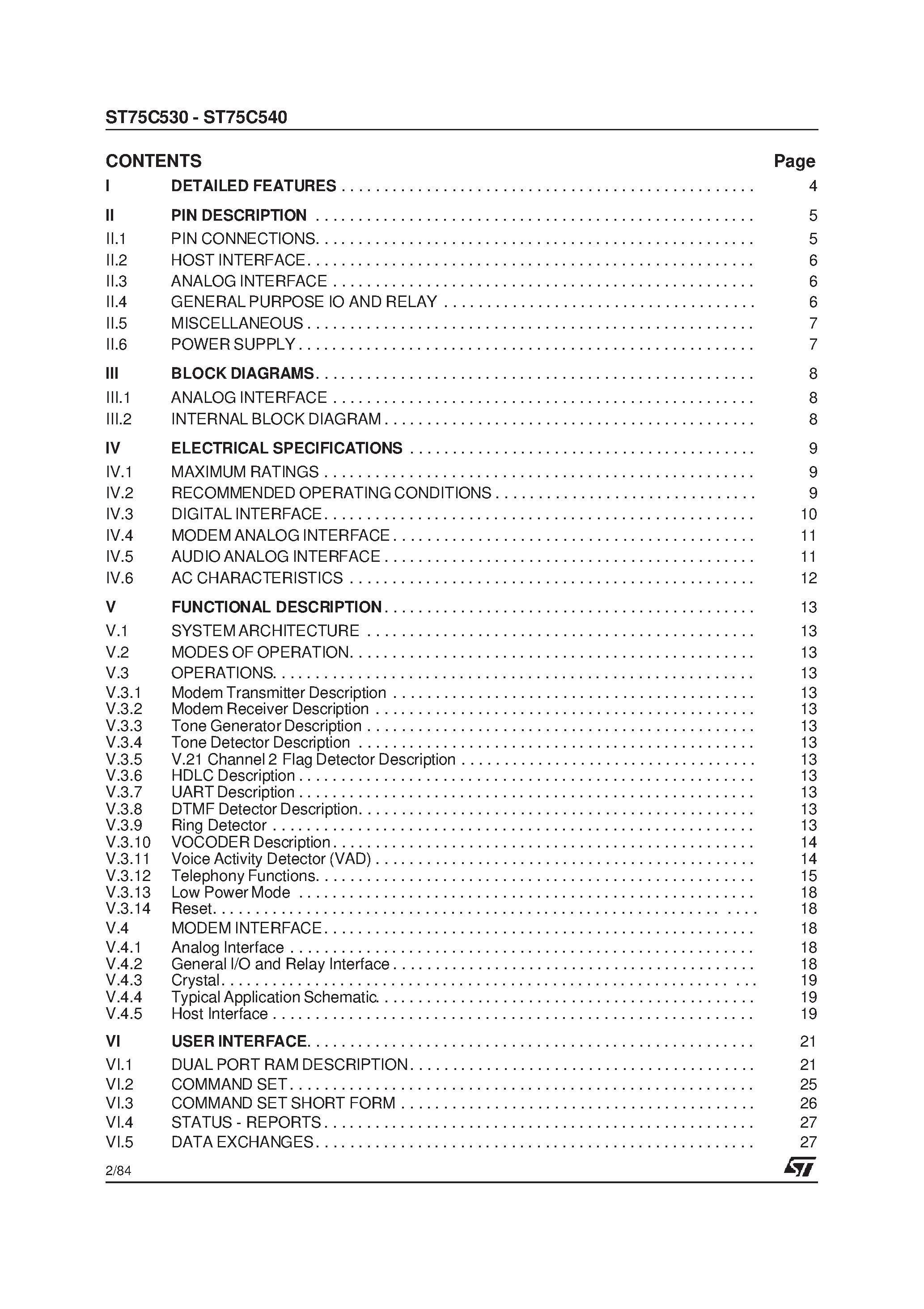 Datasheet ST75C530 page 2 Datasheet ST75C530 - SUPER INTEGRATED DEVICESWITH DSP page 2