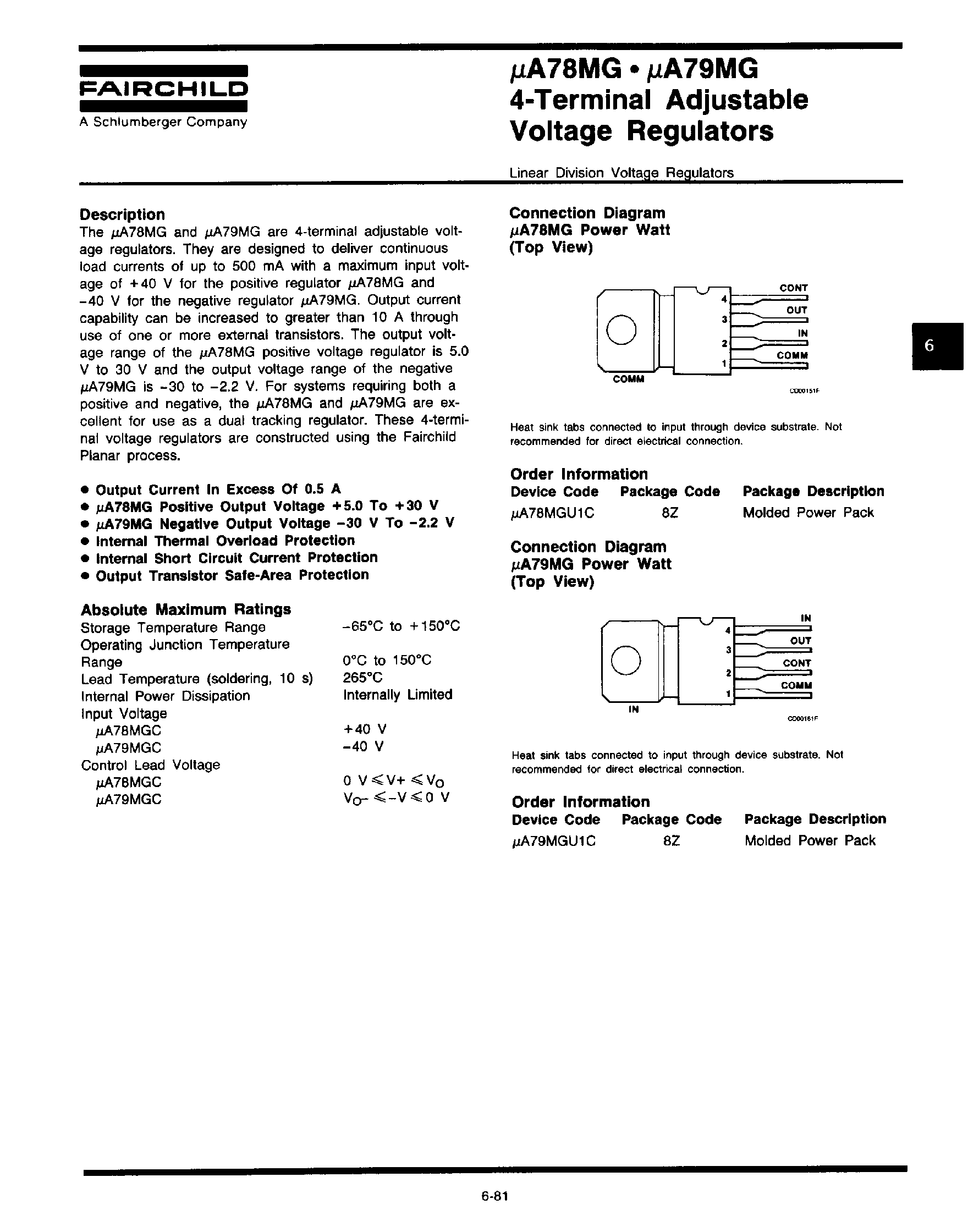 Даташит UA78MGU1C - 4 Terminal Adjustable Voltage Regulator страница 1