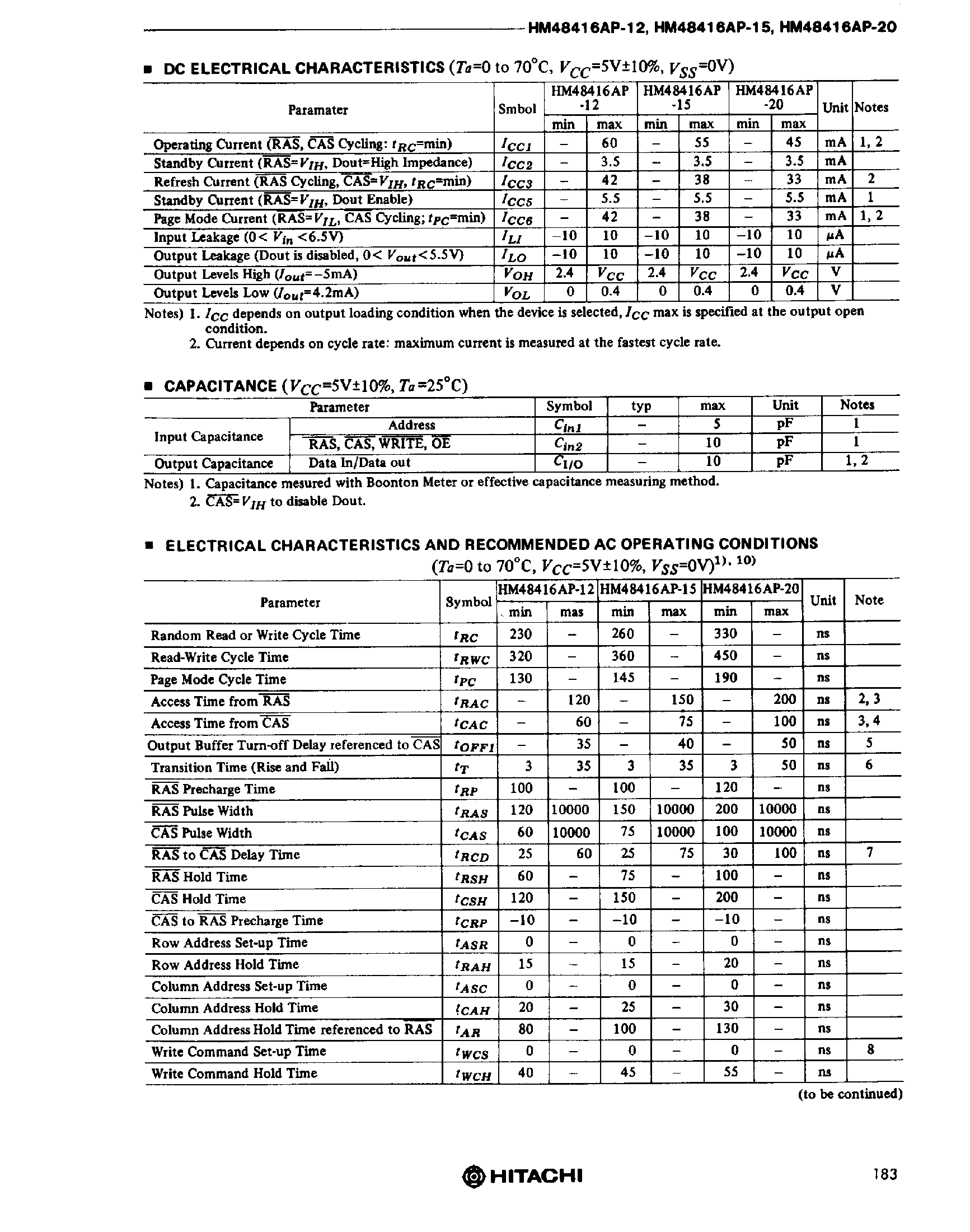 Datasheet HM48416AP page 2 Datasheet HM48416AP - 16384 word x 4 Bit Dynamic RAM page 2