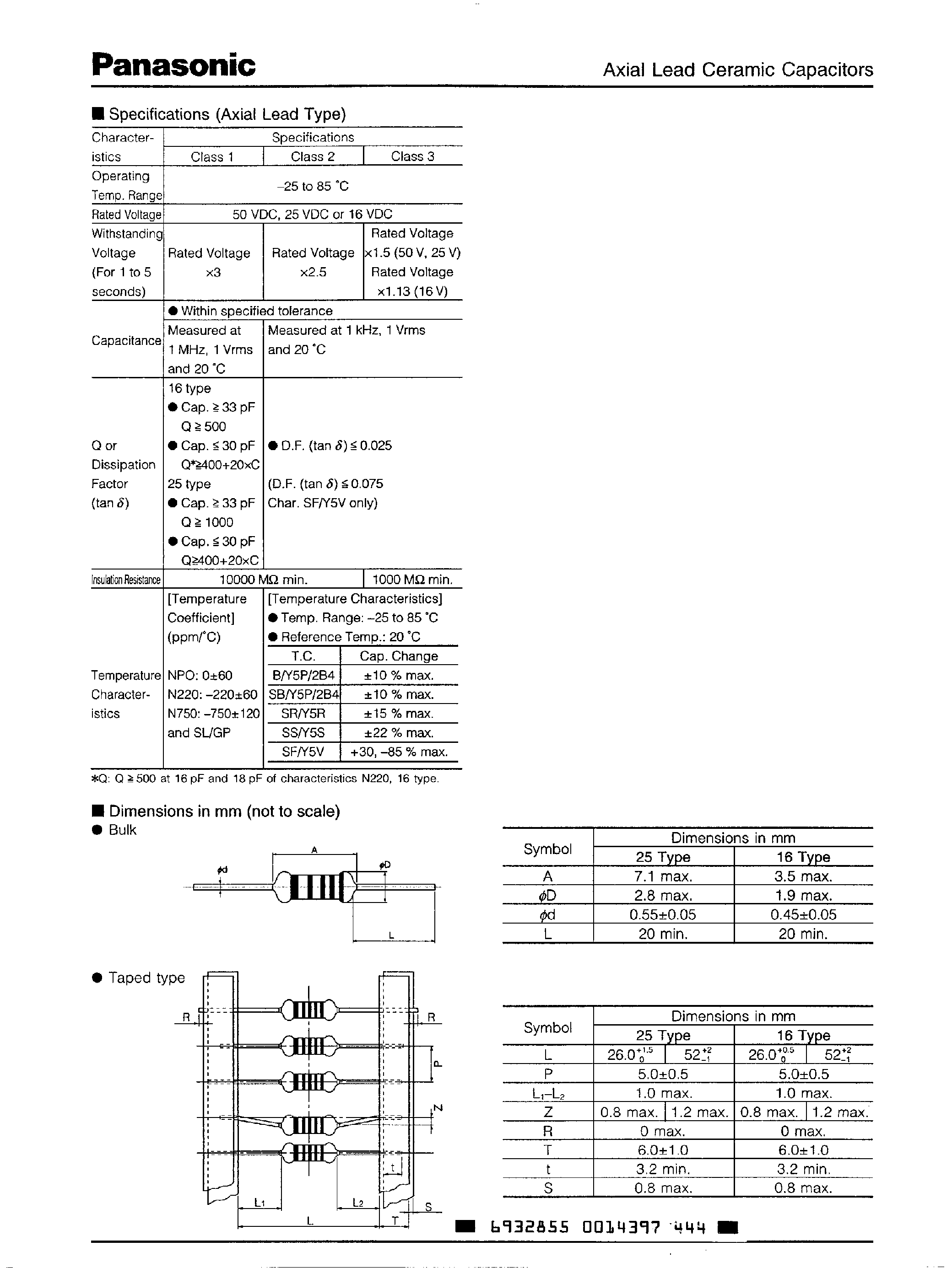 Datasheet ECBA1E120xxx page 2 Datasheet ECBA1E120xxx - Axial Lead Ceramic Capacitors page 2