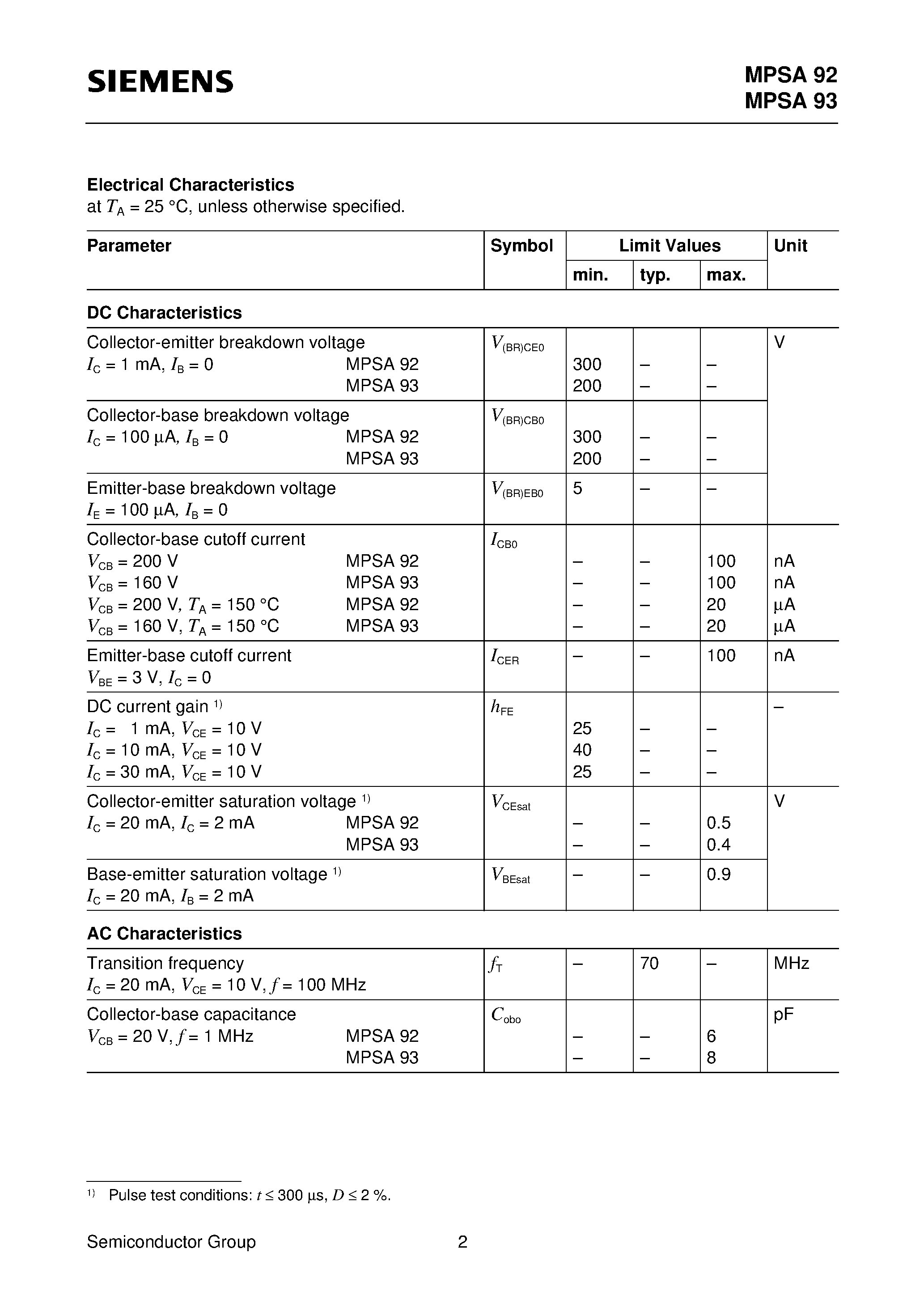 Datasheet MPSA92 page 2 Datasheet MPSA92 - PNP Silicon High-Voltage Transistors page 2