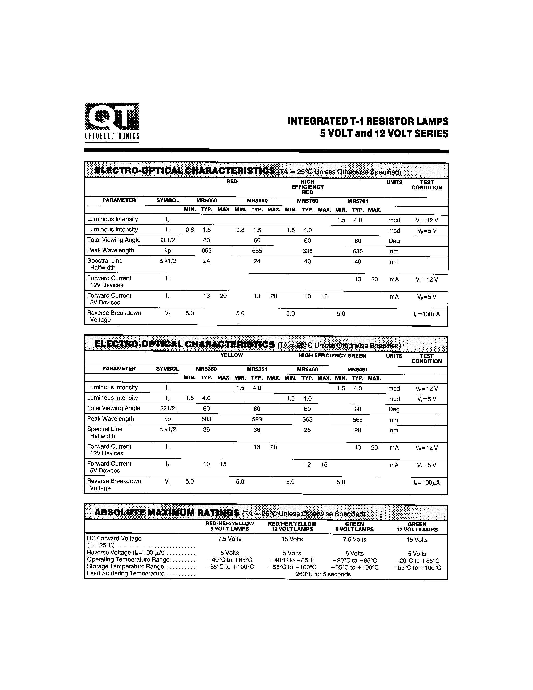 Даташит на микросхему MR5060 страница 2 Даташит MR5060 - INTEGRATED T-1 RESISTOR LAMPS 5 VOLT AND 12 VOLT SERIES страница 2