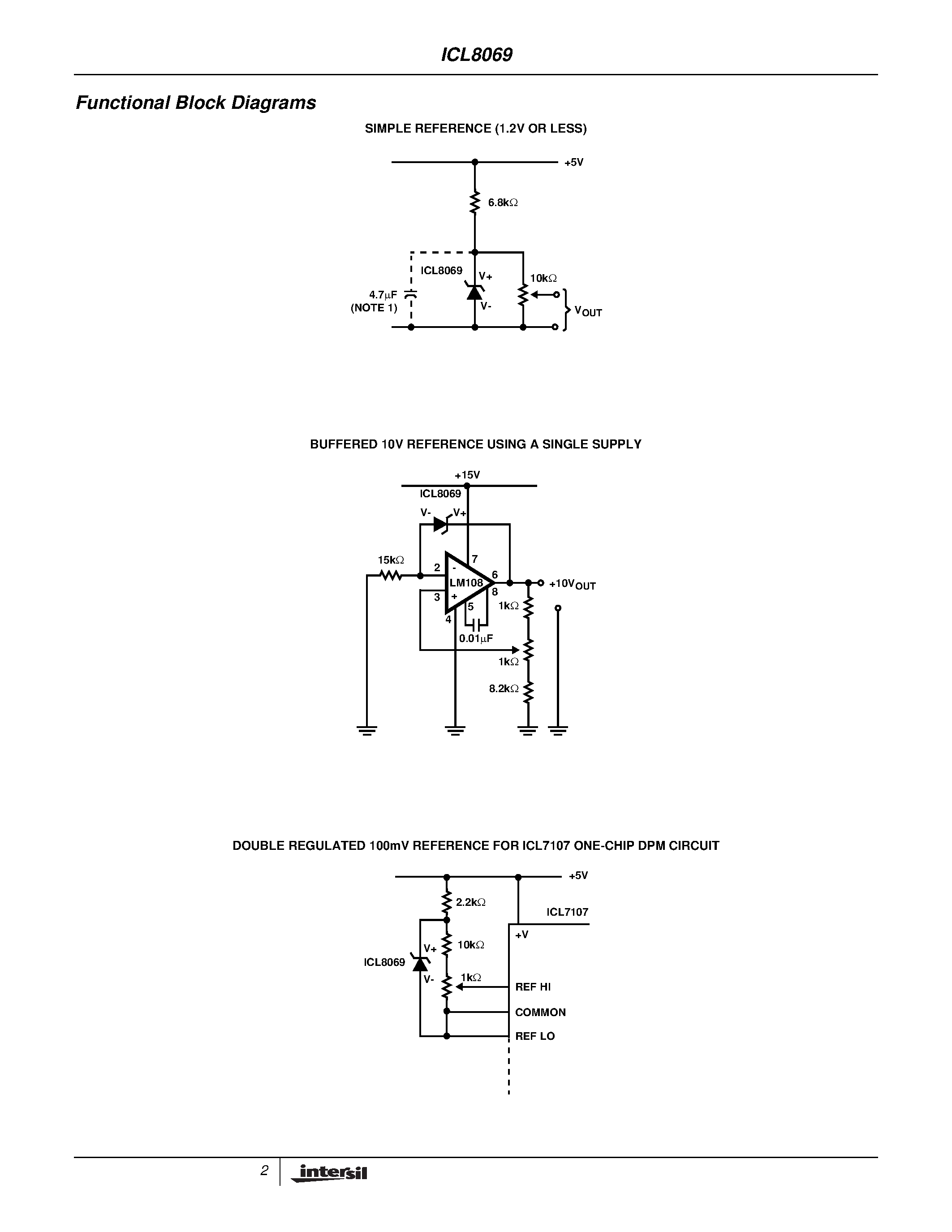 Даташит ICL8069 - Low Voltage Reference страница 2