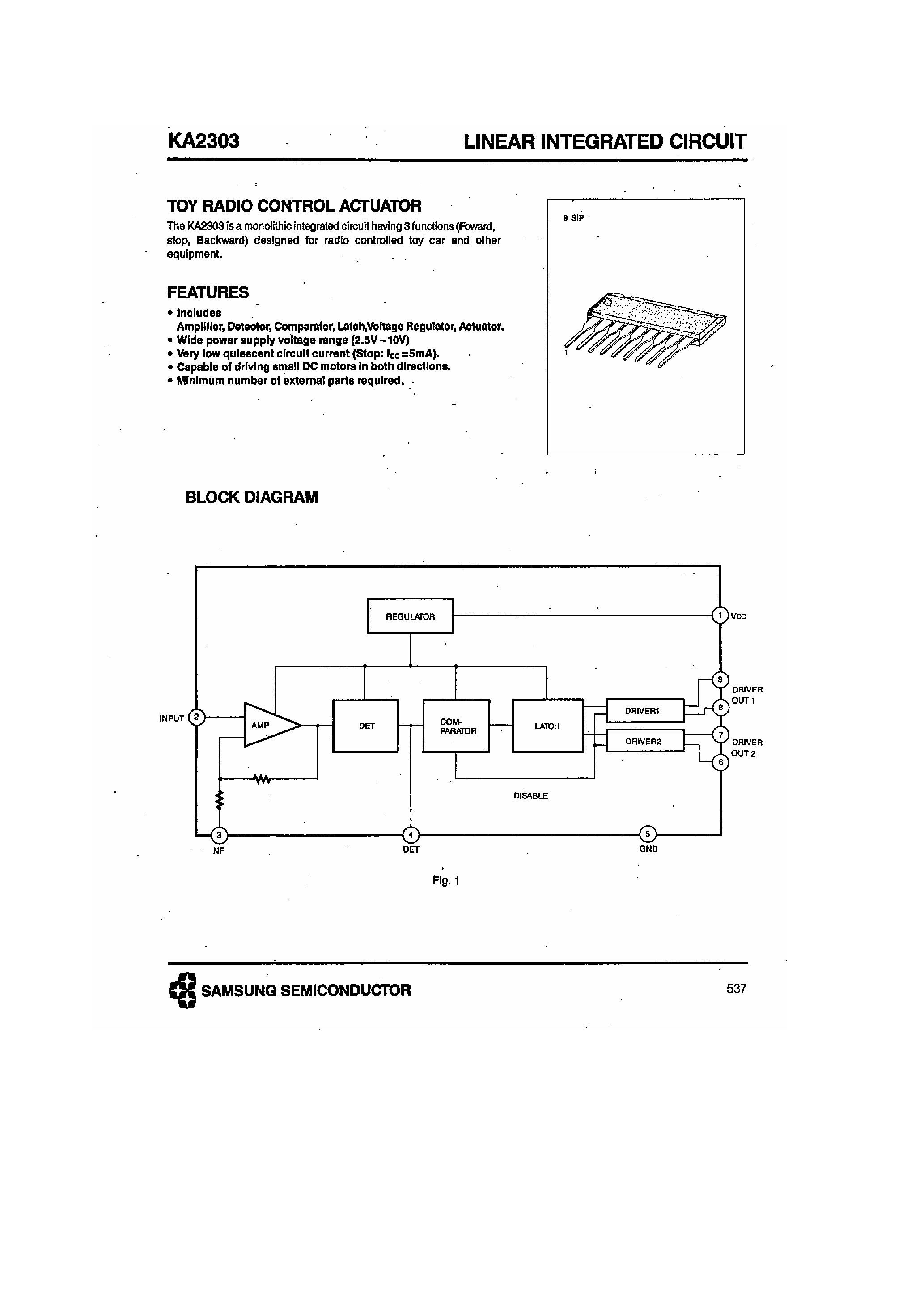 Даташит KA2303 - Toy Radio Control Actuator страница 1
