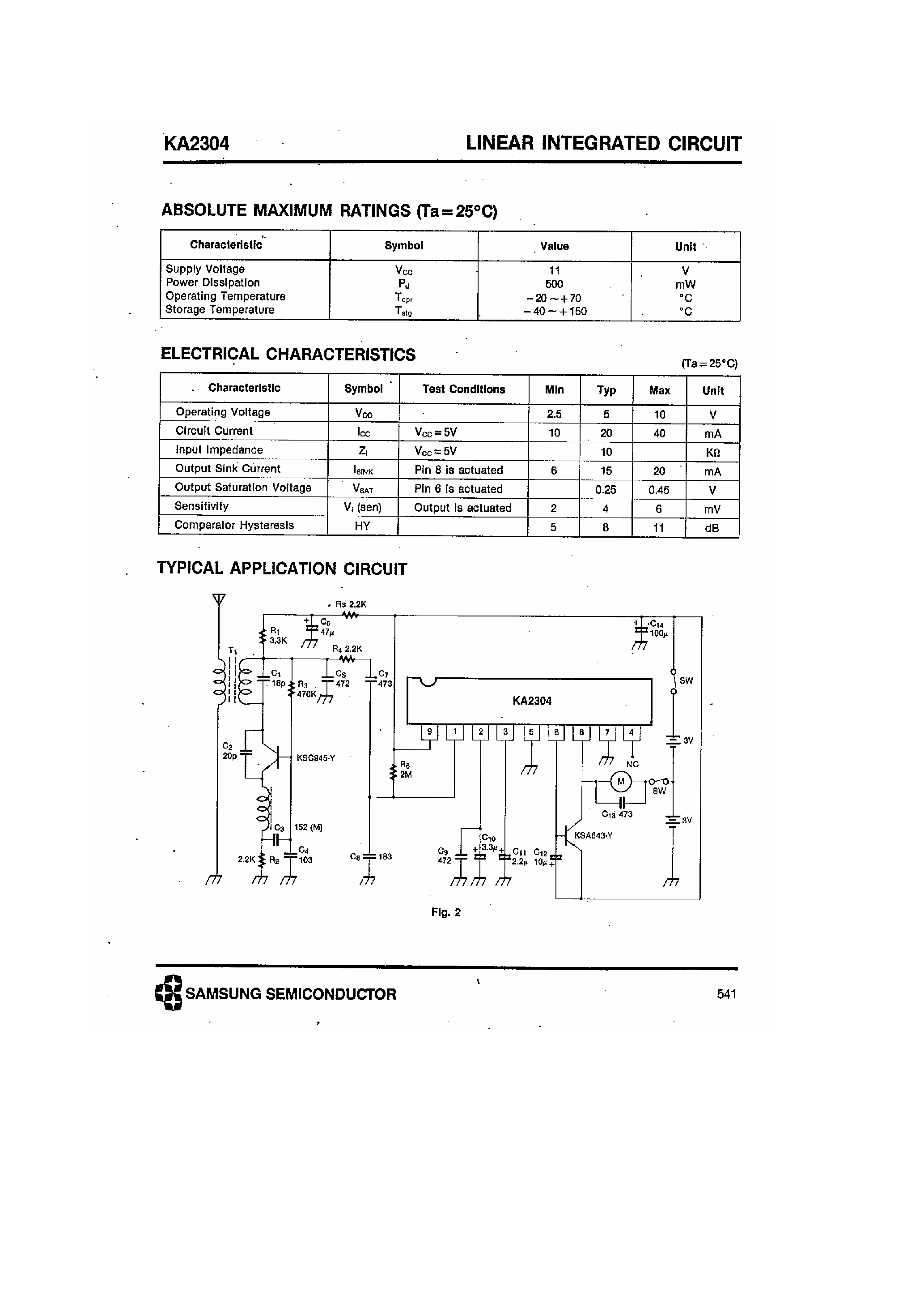 Даташит KA2304 - Toy Radio Control Actuator страница 2