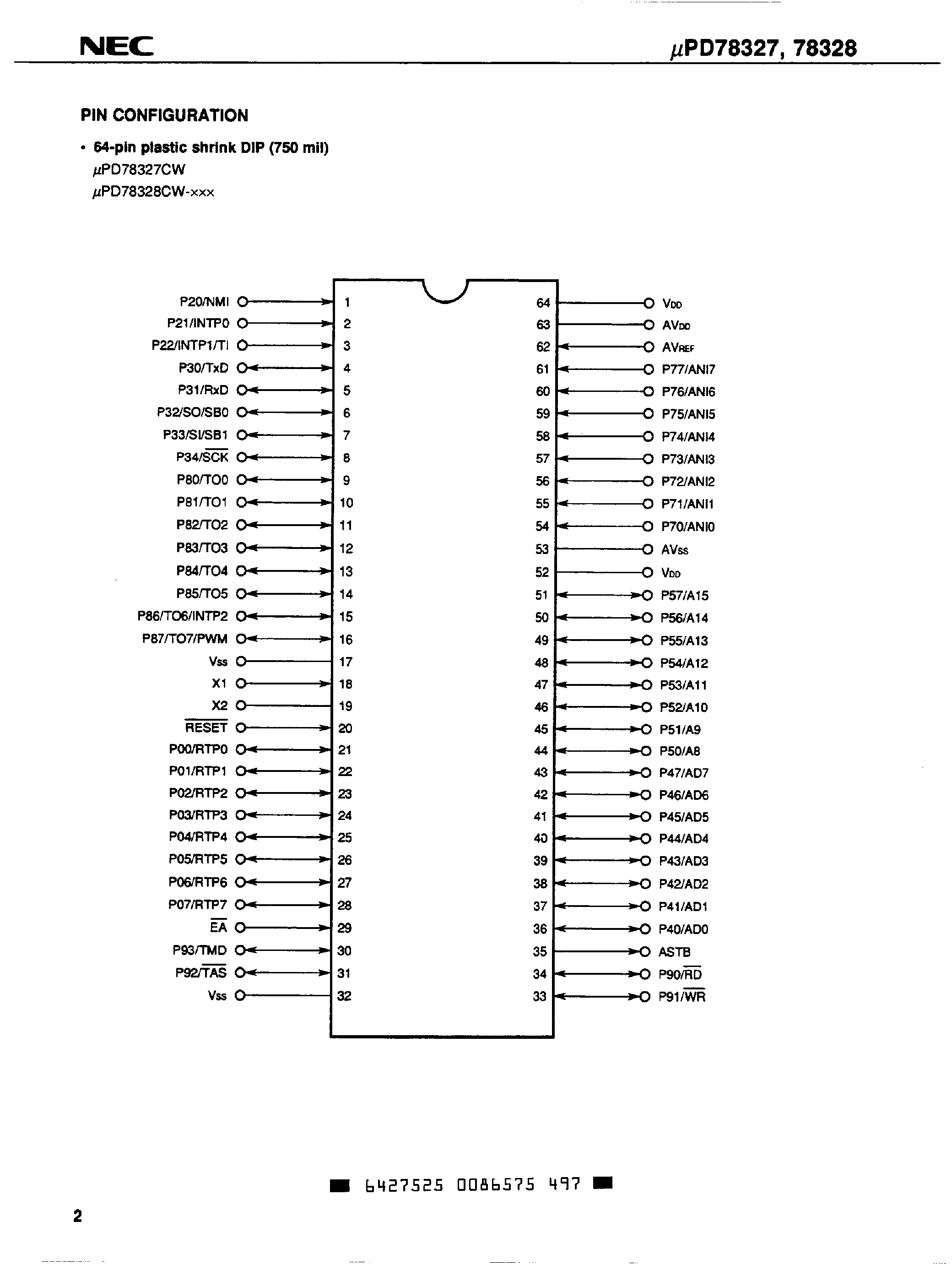 Даташит UPD78327 - 16/8 Bit Single-Chip Microcomputer страница 2