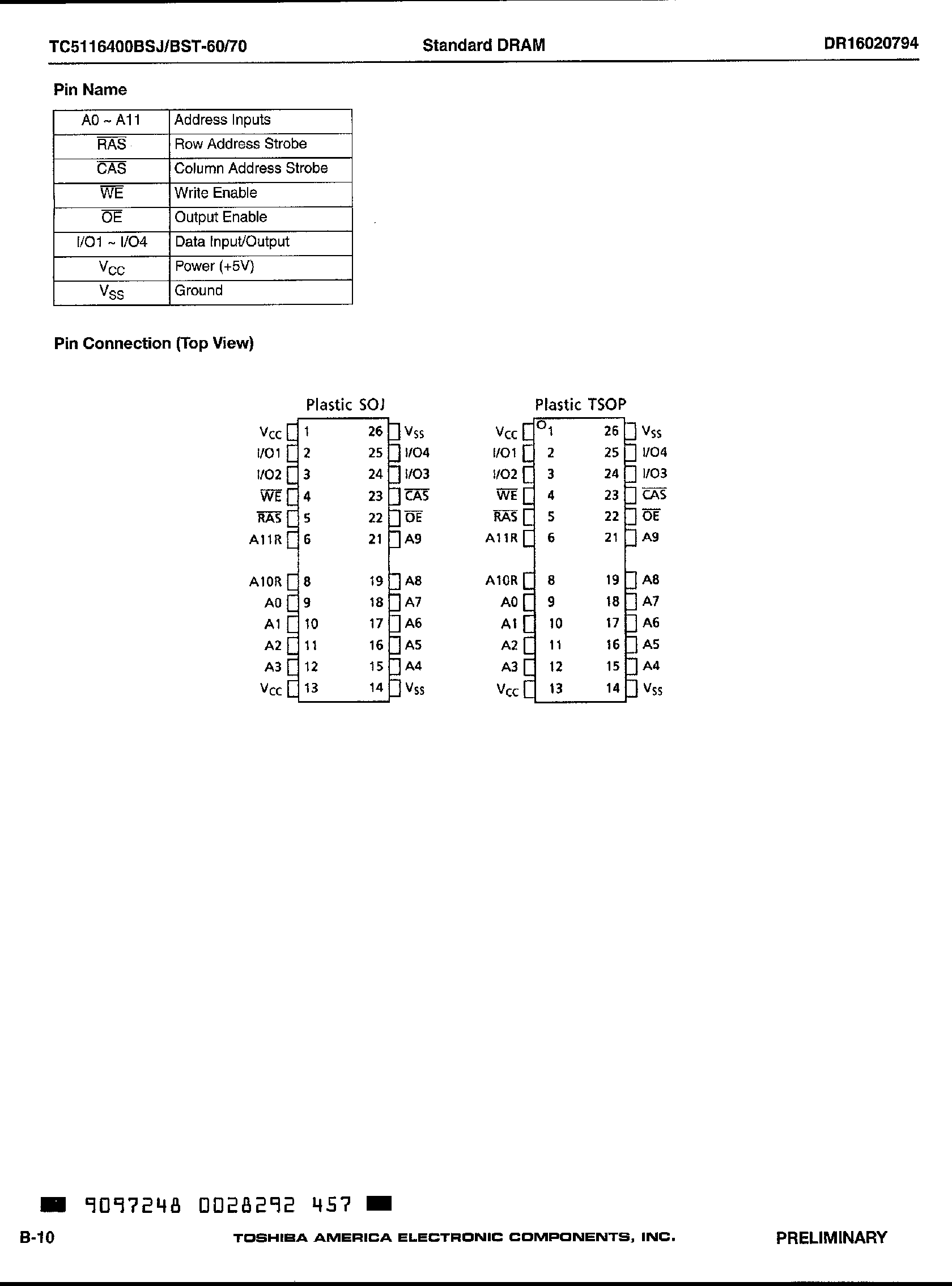 Даташит на микросхему TC5116400BSJ страница 2 Даташит TC5116400BSJ - 4194304 word x 4 Bit Dynamic Ram страница 2