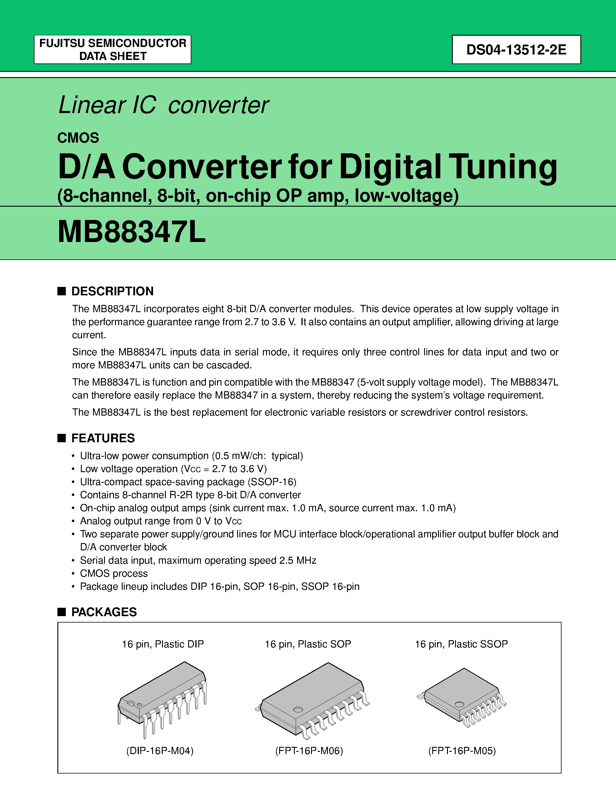Даташит MB88347L - D/A Converter for Digital Tuning страница 1