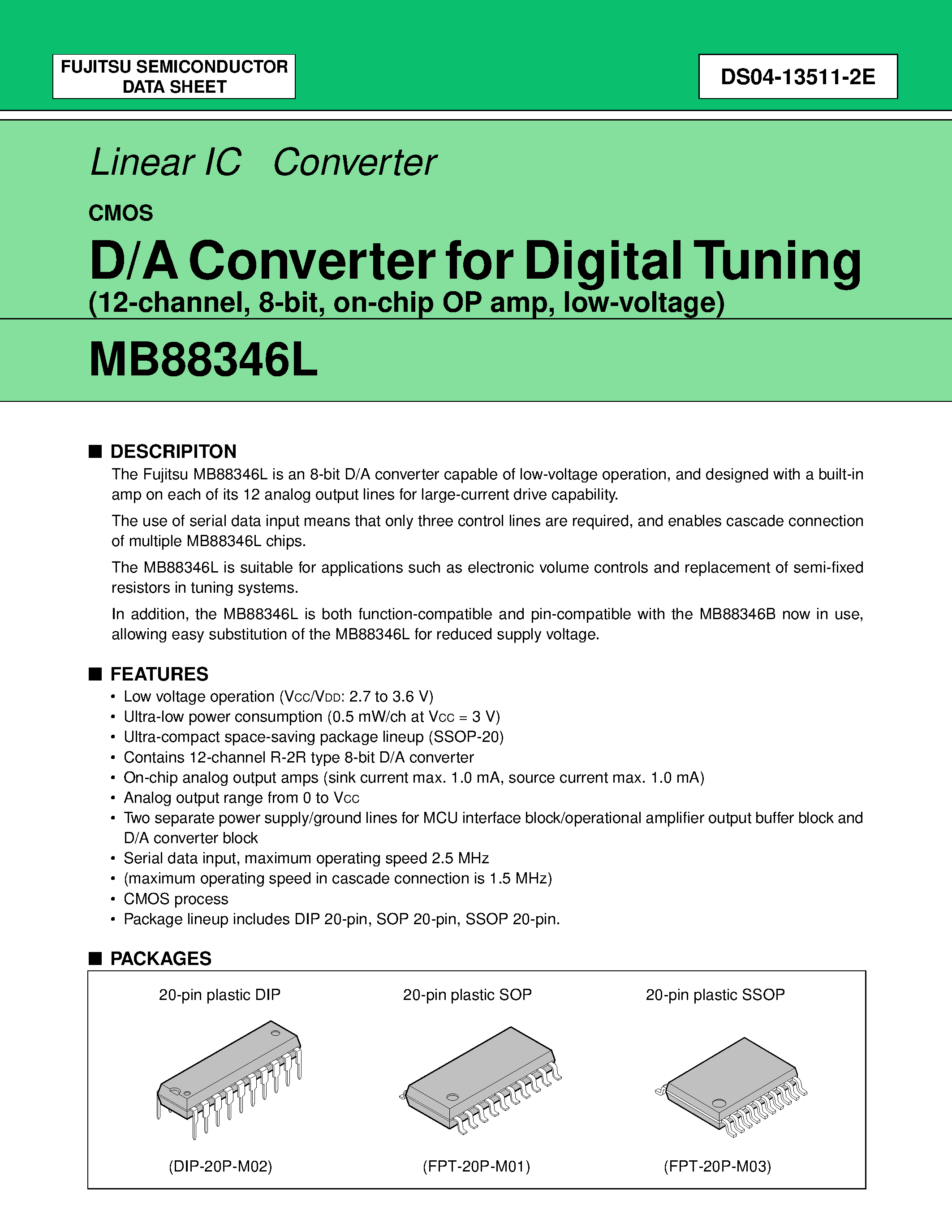 Даташит на микросхему MB88346L страница 1 Даташит MB88346L - D/A Converter for Digital Tuning страница 1