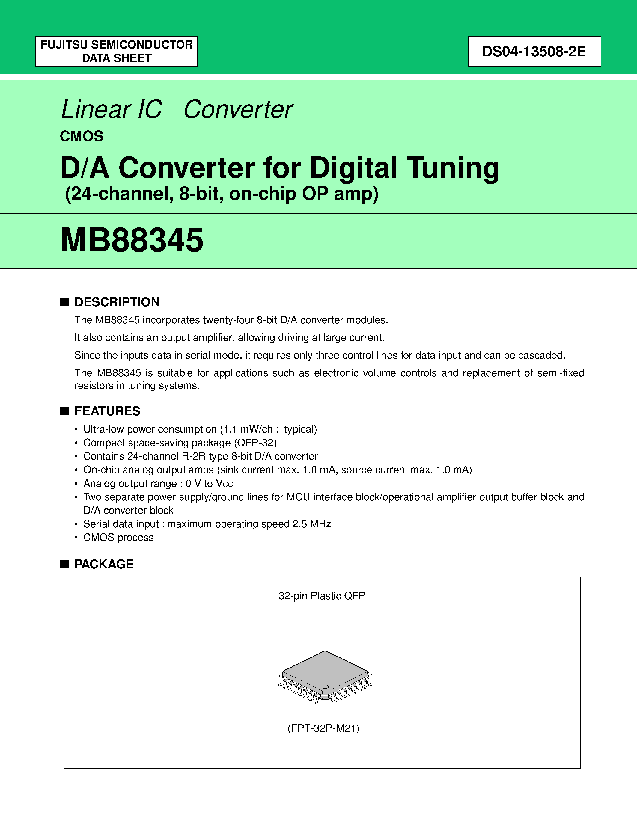Даташит MB88345 - D/A Converter for Digital Tuning страница 1