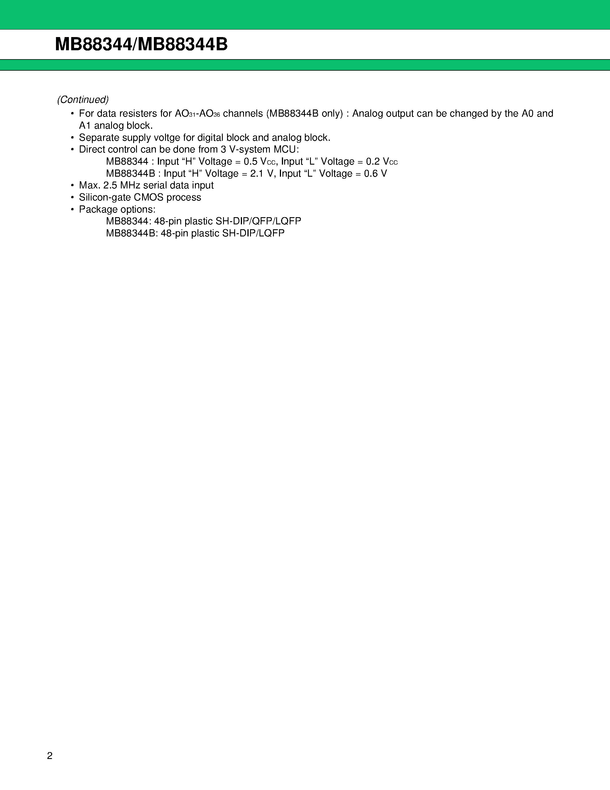 Даташит на микросхему MB88344 страница 2 Даташит MB88344 - 8-BIT D/A CONVERTER WITH OPERATIONAL AMPLIFIER OUTPUT BUFFERS страница 2