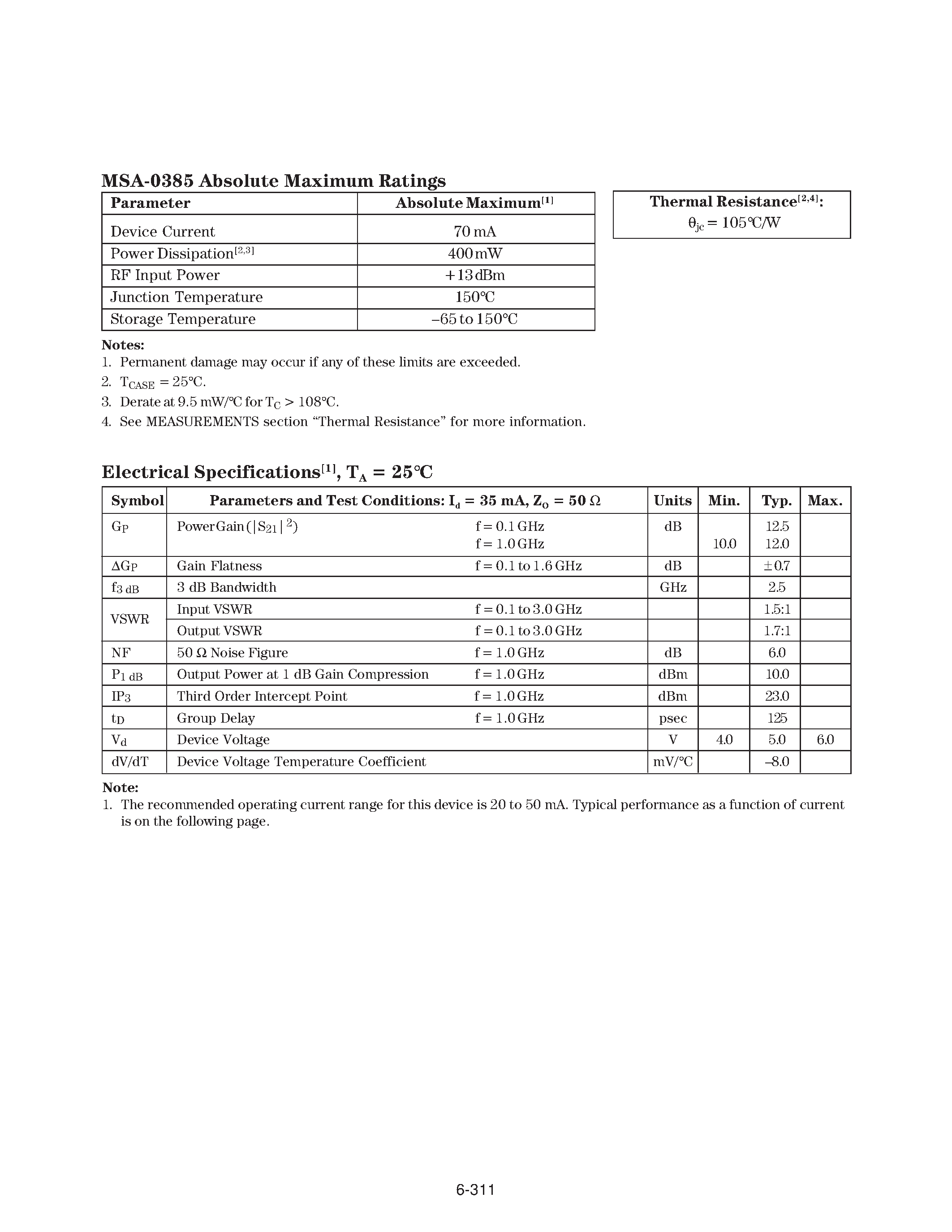 Даташит на микросхему MSA0385 страница 2 Даташит MSA0385 - Cascadable Silicon Bipolar MMIC Amplifier страница 2