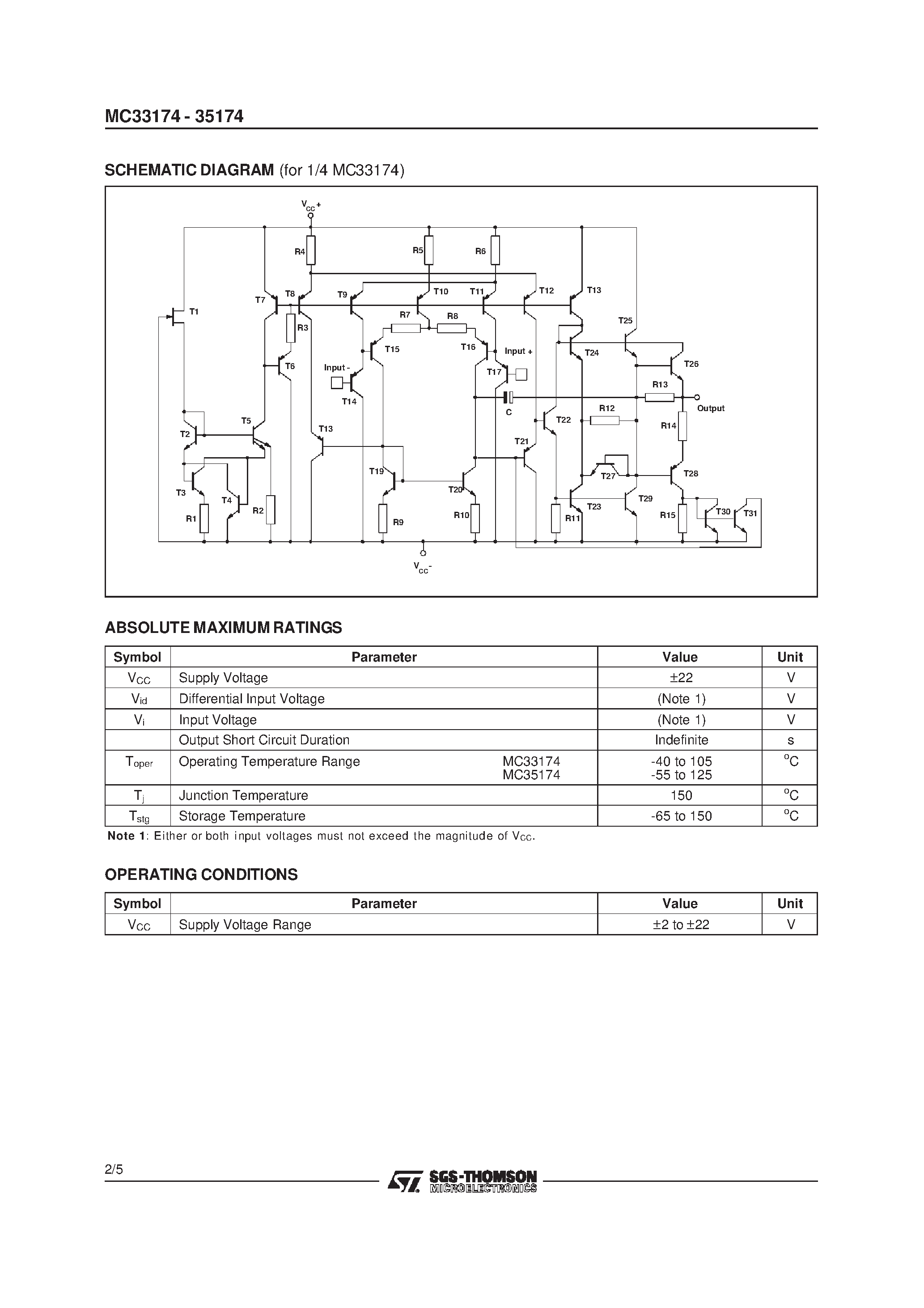 Datasheet MC35174 page 2 Datasheet MC35174 - LOW POWER QUAD BIPOLAR OPERATIONAL AMPLIFIERS page 2