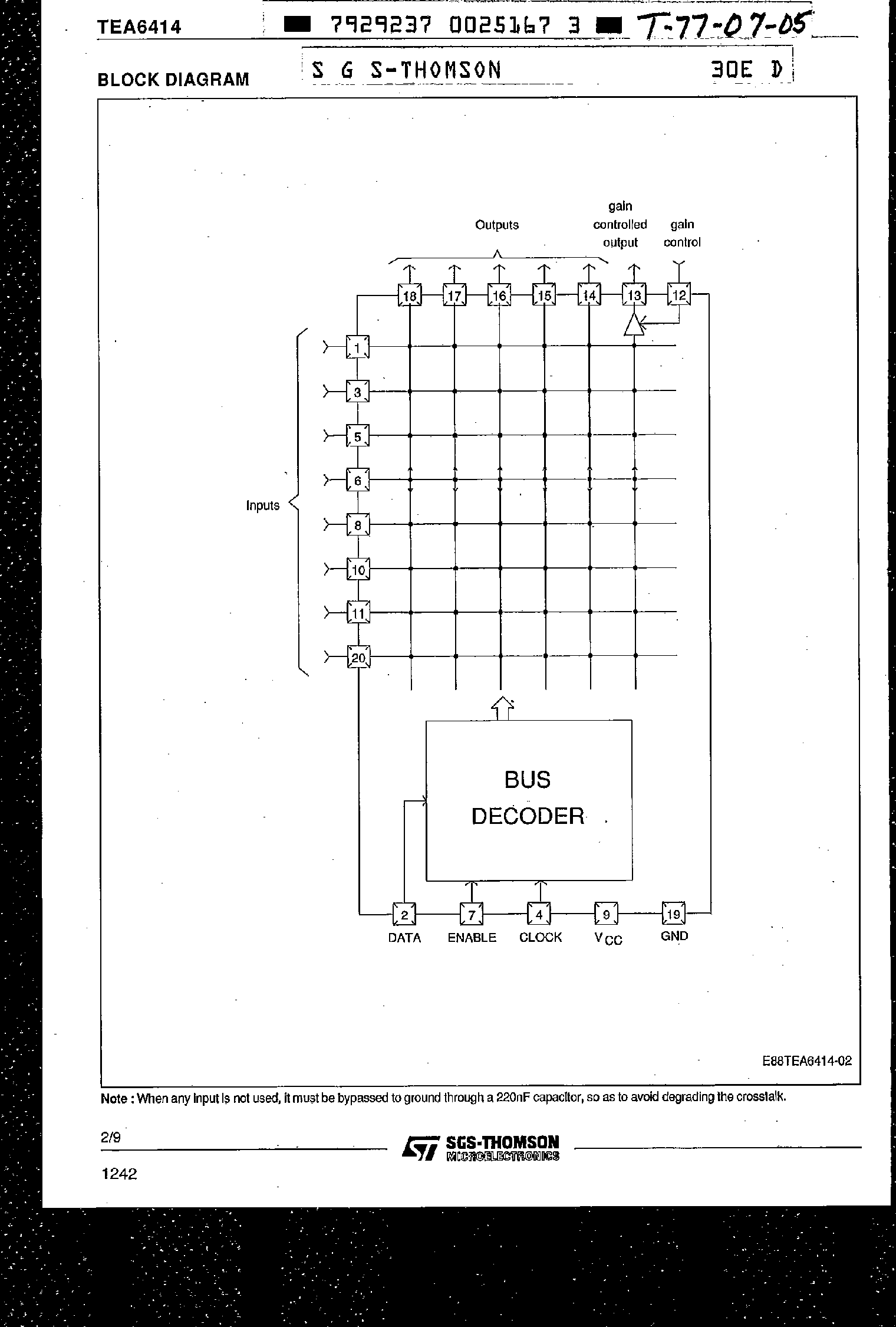 Datasheet TEA6414 page 2 Datasheet TEA6414 - Bus Controlled Video Matrix Switch page 2