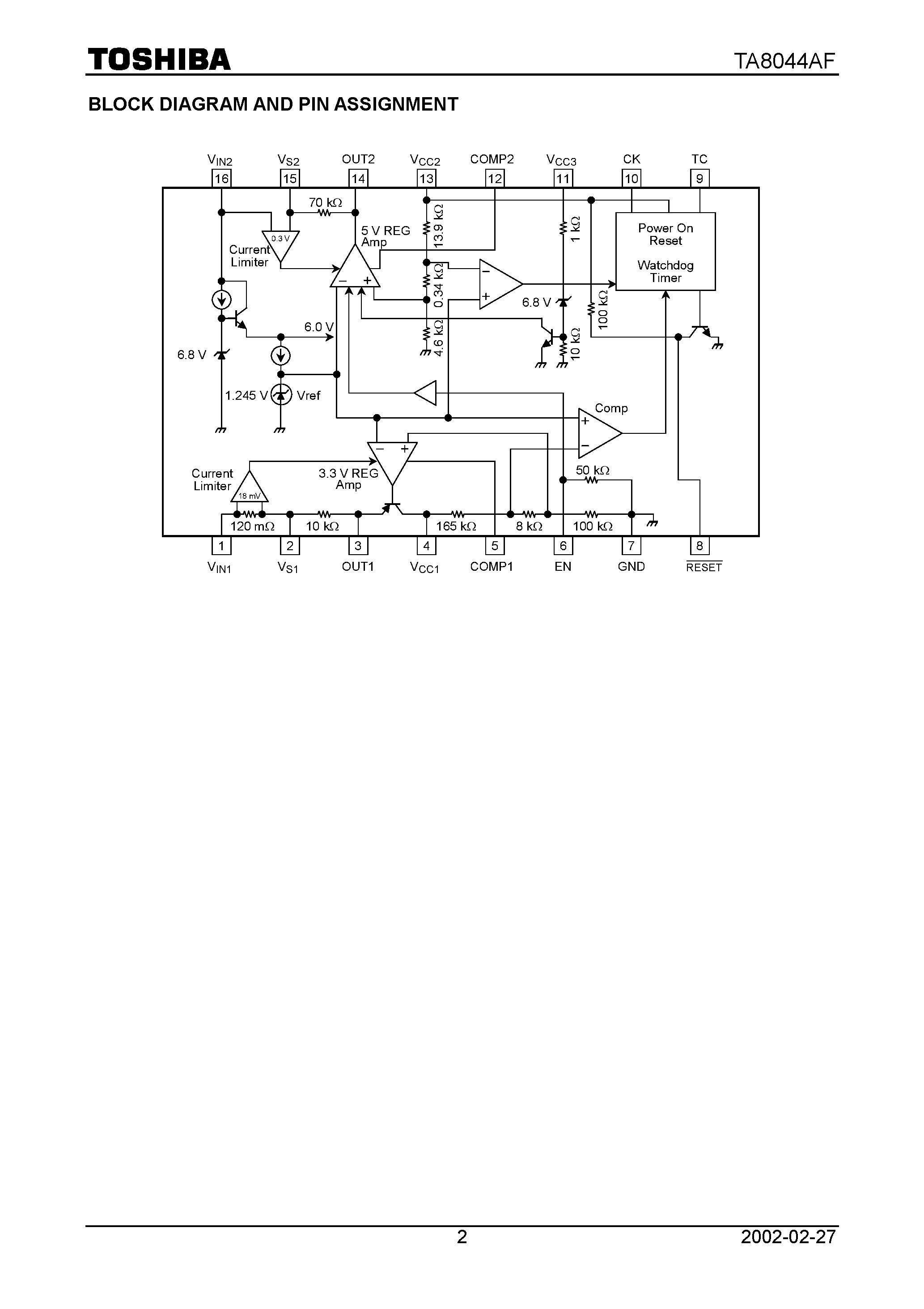 Datasheet TA8044AF page 2 Datasheet TA8044AF - 3.3V / 5V DUAL-VOLTAGE REGULATOR WITH WATCHDOG TIMER page 2