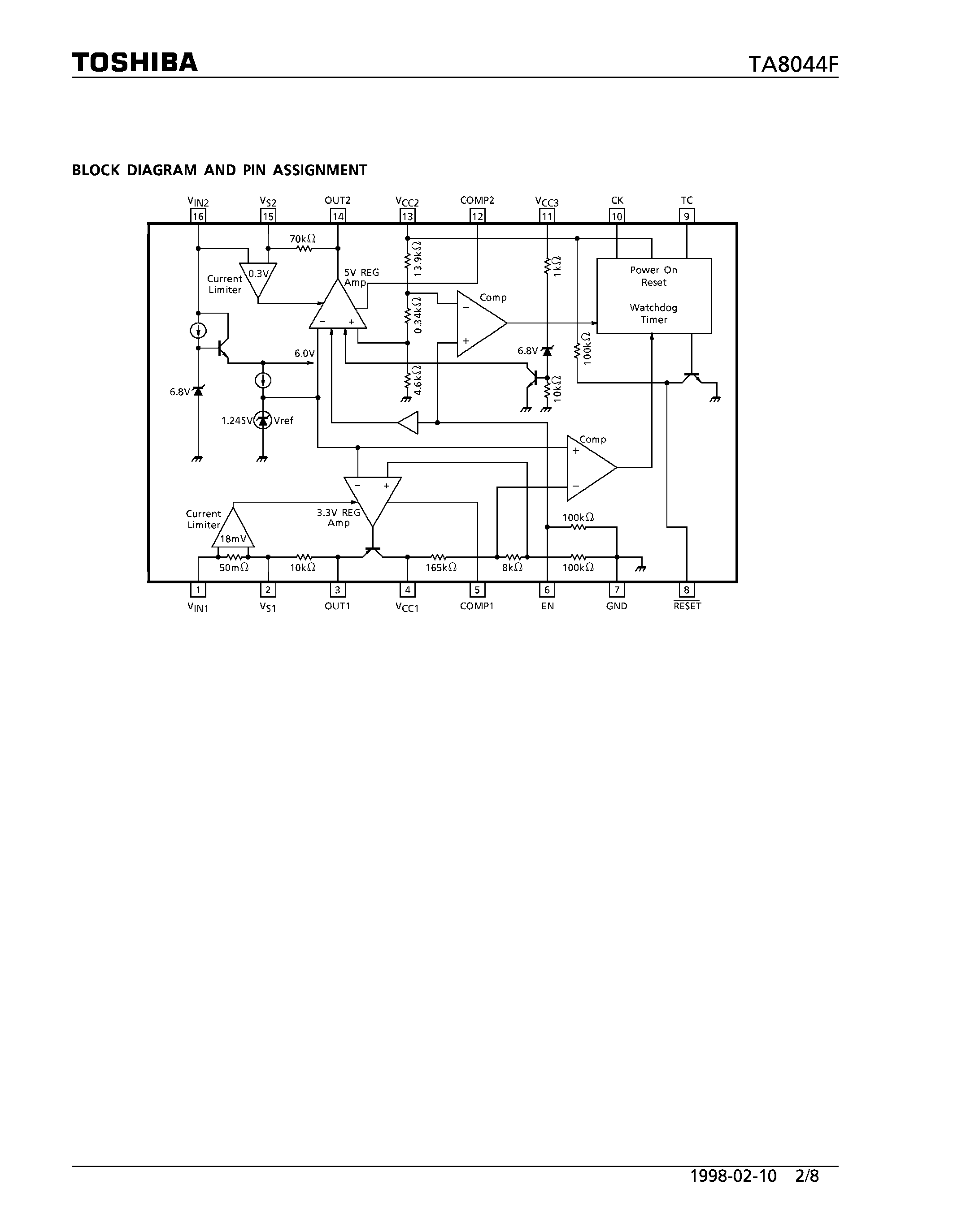 Datasheet TA8044F - 3.3V/5V DUAL-VOLTAGE REGULATOR WITH WATCHDOG TIMMER page 2
