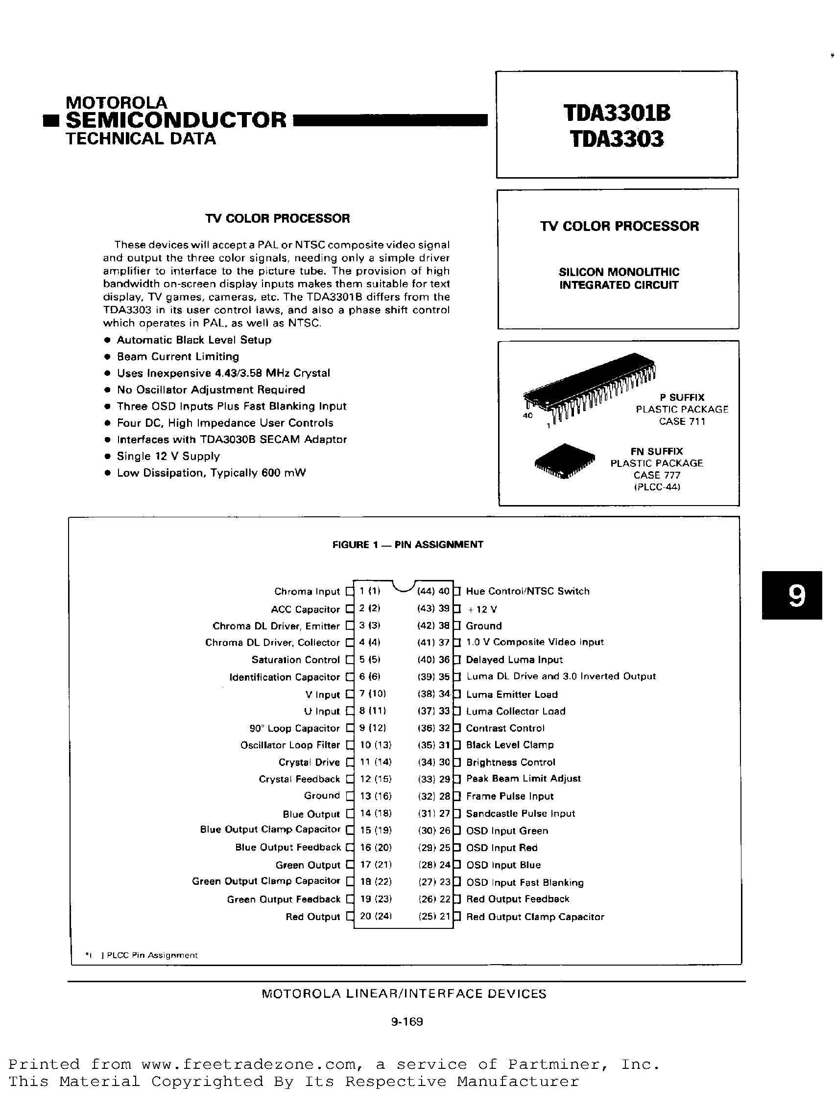 Datasheet TDA3303 page 1 Datasheet TDA3303 - TV COLOR PROCESSOR page 1