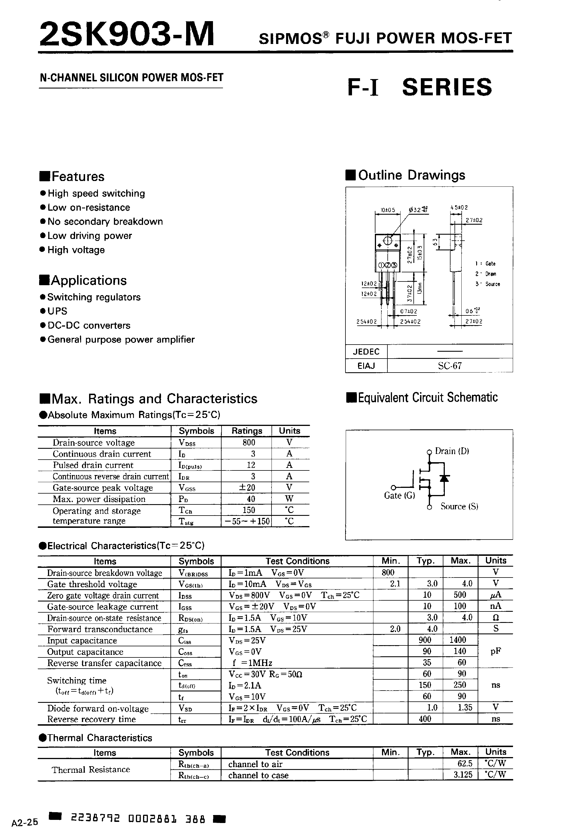 Даташит 2SK903-M - Power MOSFET Transistor страница 1