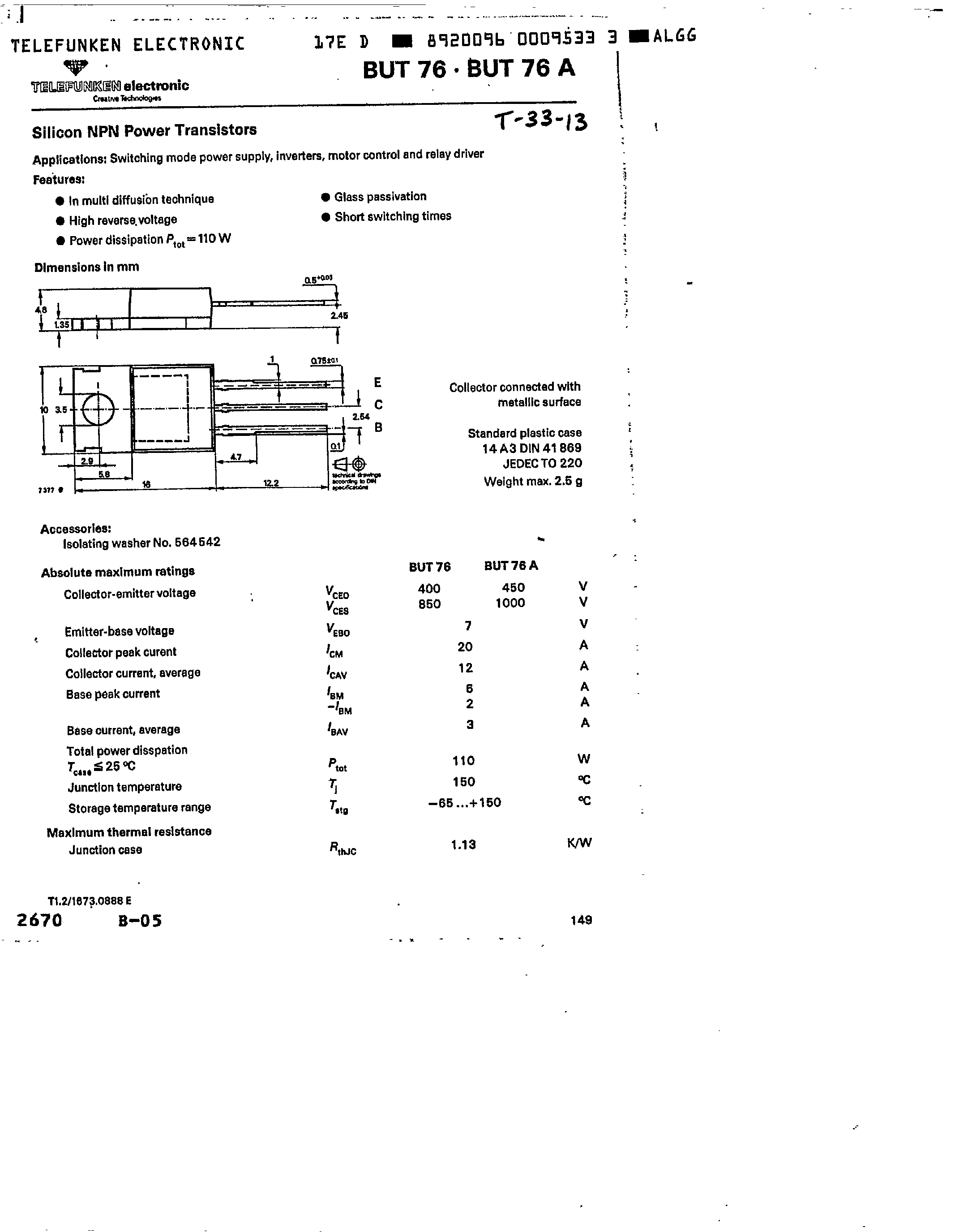 Даташит BUT76 - Silicon NPN Power Transistors страница 1