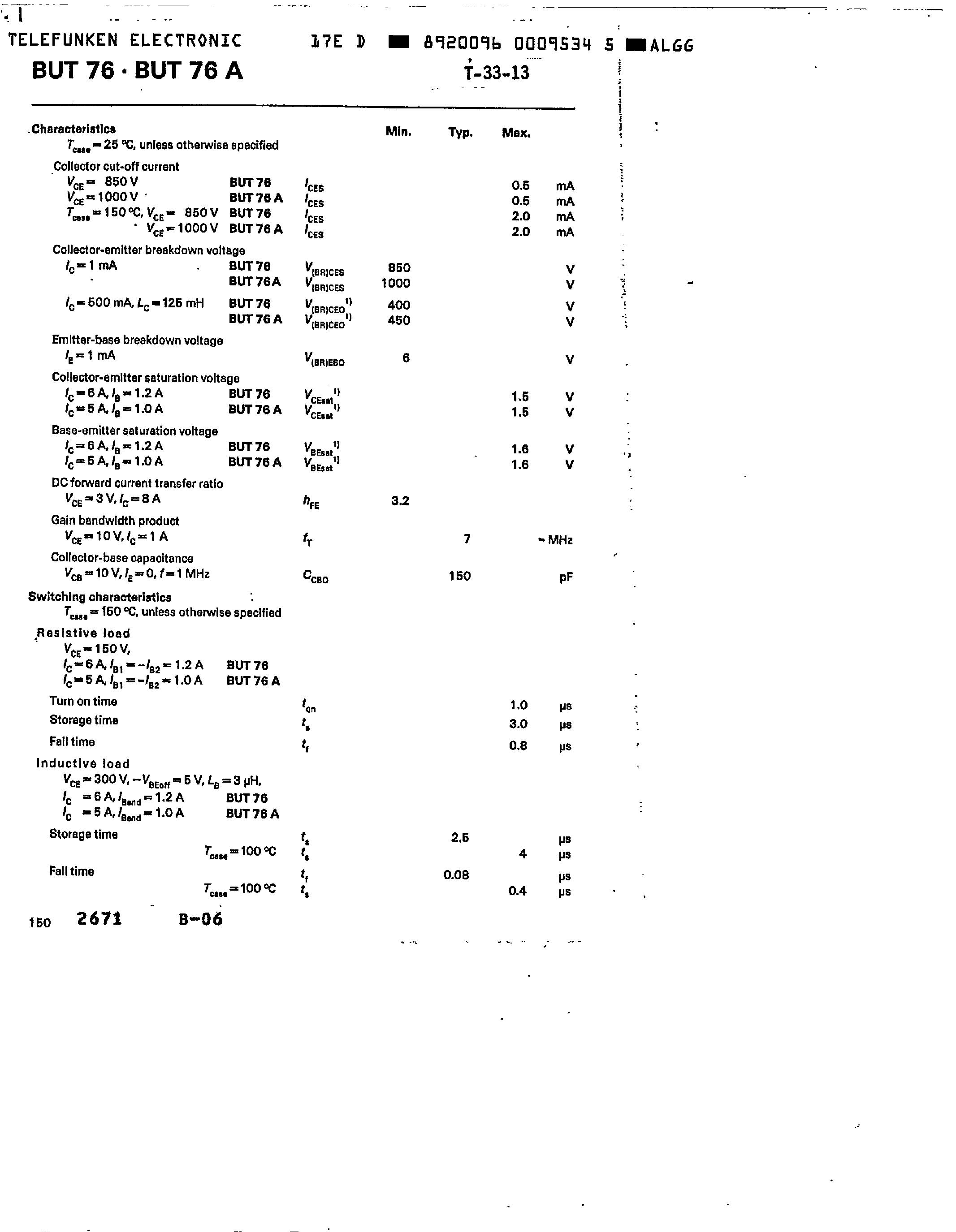 Даташит BUT76 - Silicon NPN Power Transistors страница 2