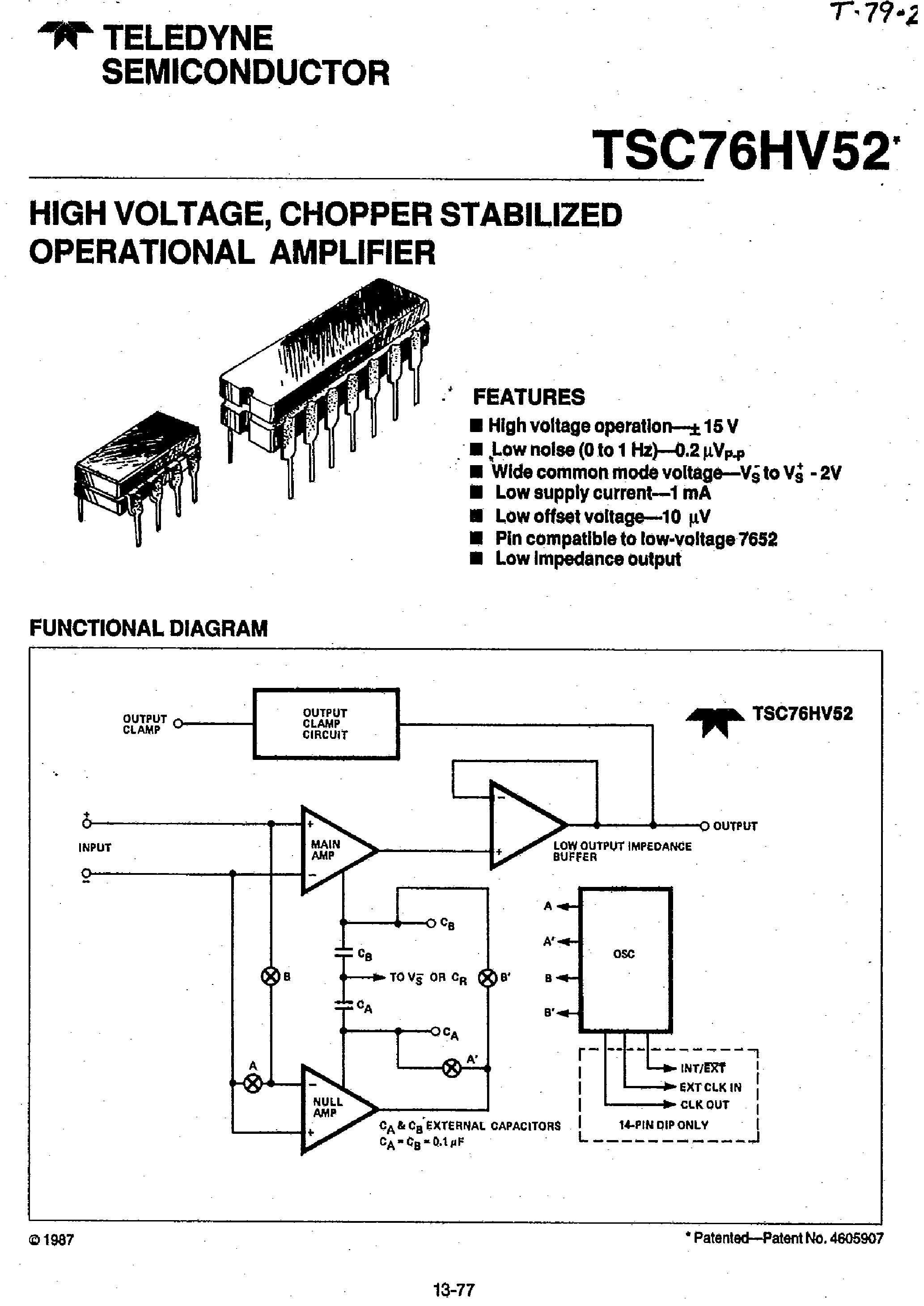 Datasheet TSC76HV52 - High Voltage / Chopper Stabilized Operational Amplifier page 1