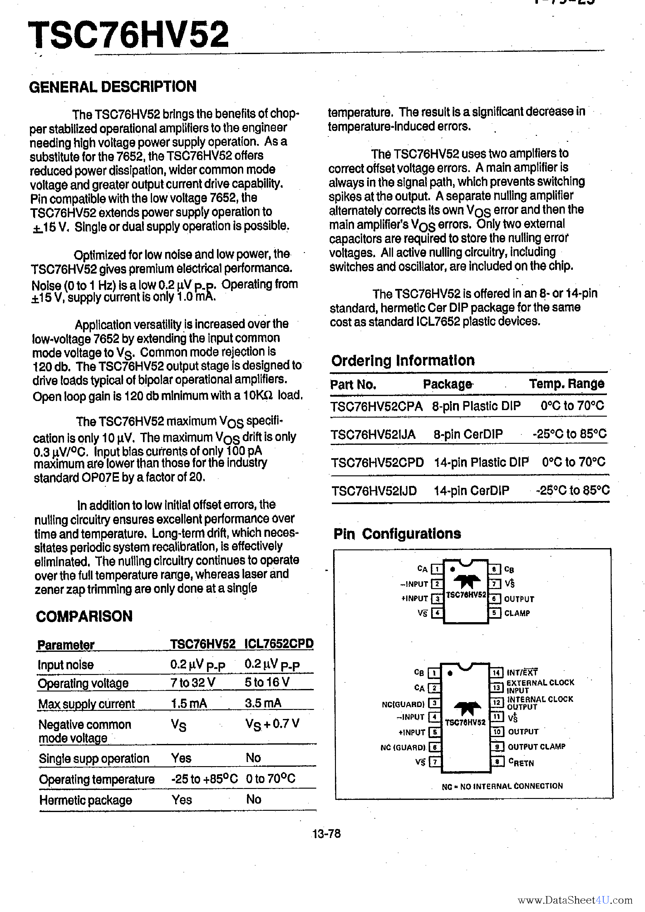 Datasheet TSC76HV52 - High Voltage / Chopper Stabilized Operational Amplifier page 2