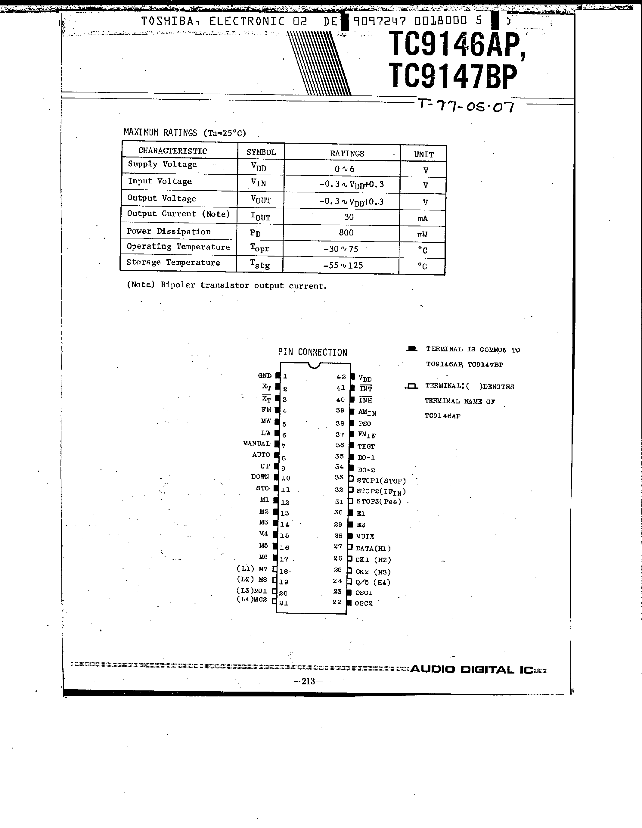Datasheet TC9147BP - LSI for Static FM/MW/LW 3 Bands Digital Tuning System page 2