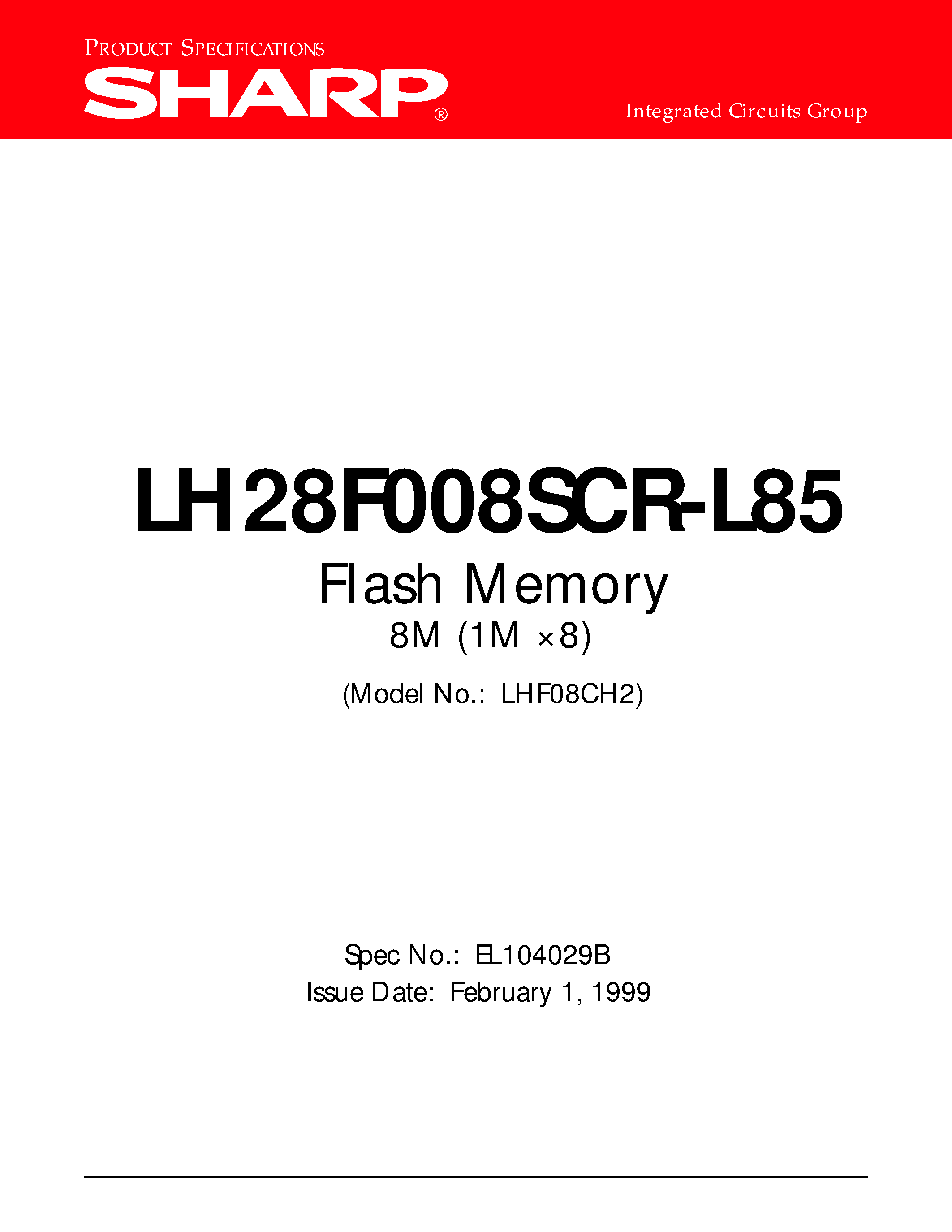 Даташит LH28F008SCx-85 - Flash Memory 8M (1M x 8) страница 1