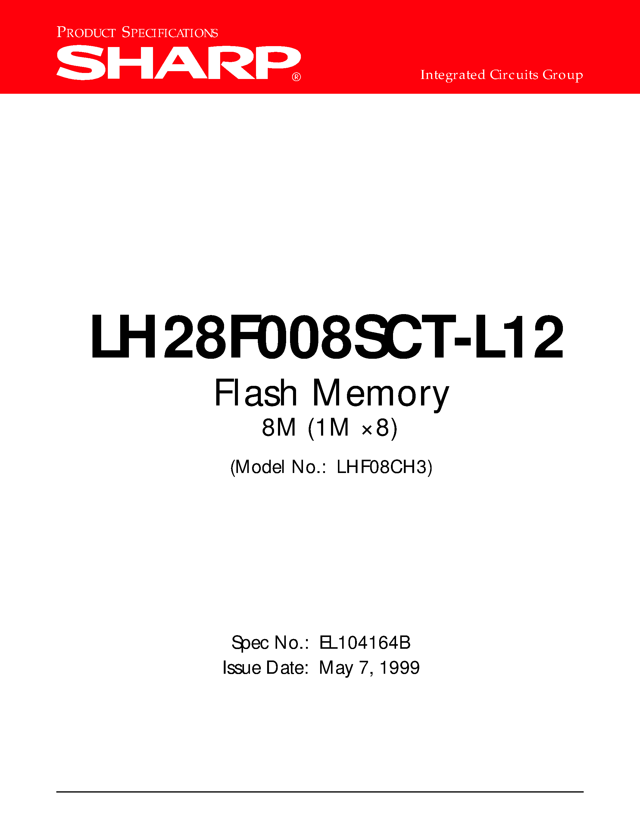 Даташит LH28F008SCx-12 - Flash Memory 8M (1M x 8) страница 1