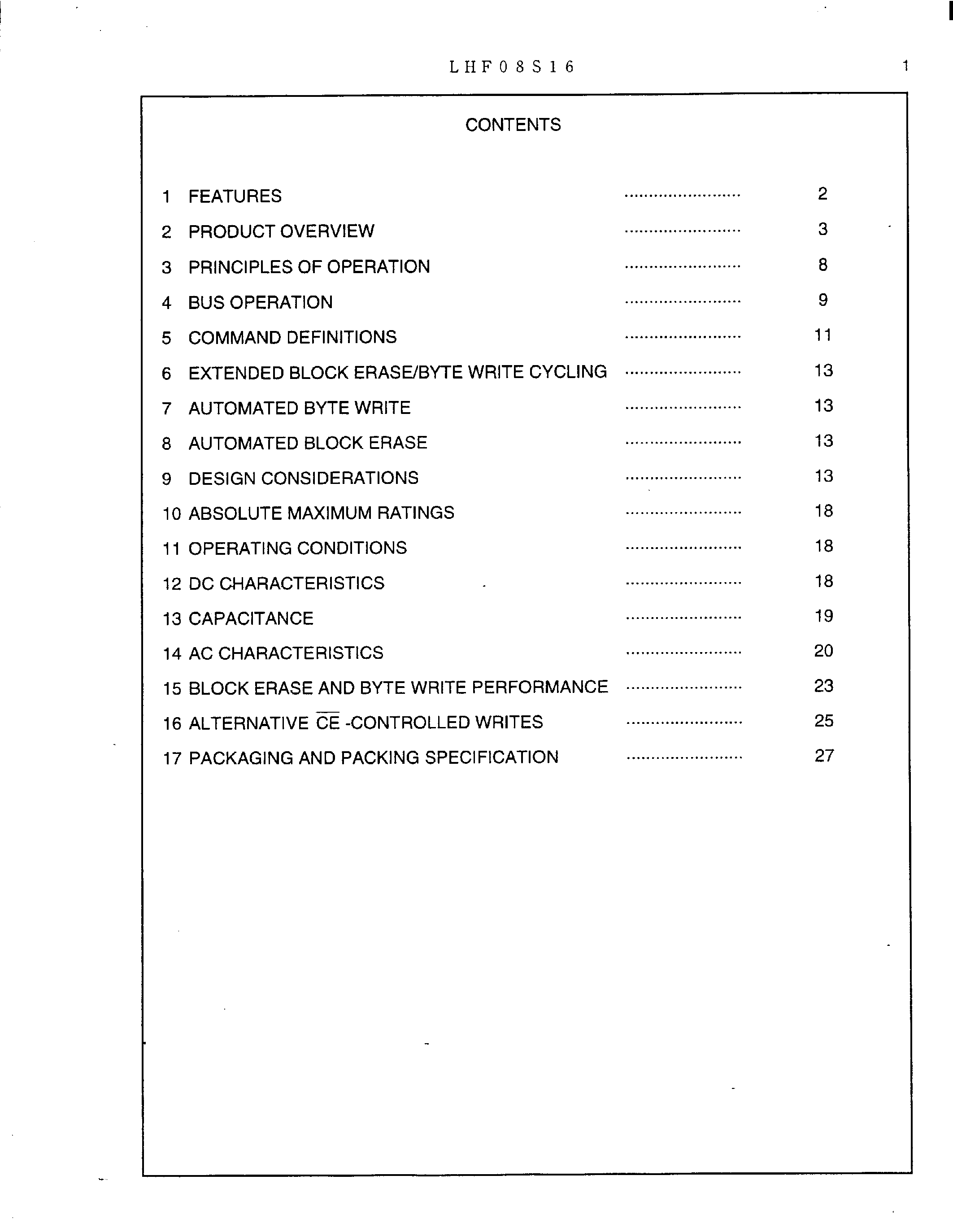 Datasheet LH28F008SAHR-85 - 8 MBIT(1 MBIT x 8)FLASH MEMORY page 2