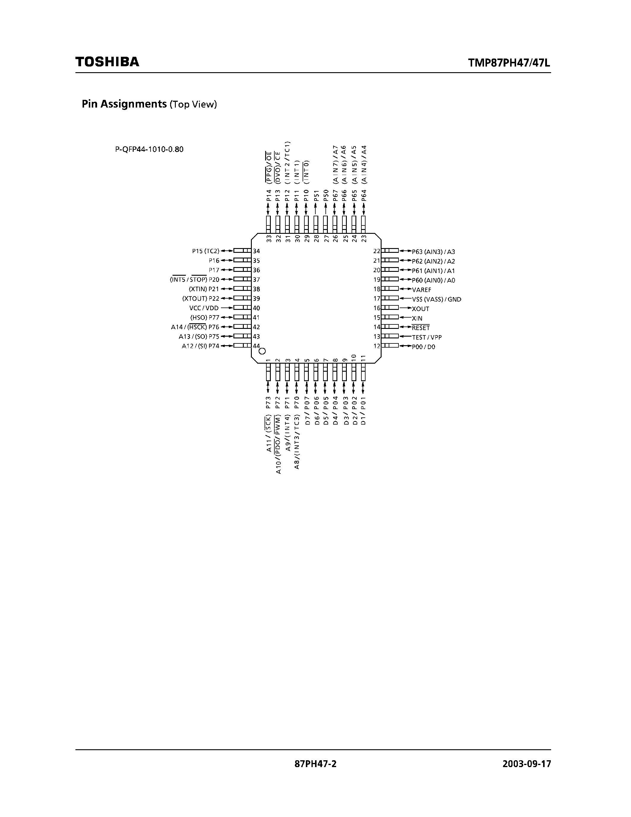 Datasheet TMP87PH47 - CMOS 8 Bit Microcontroller page 2