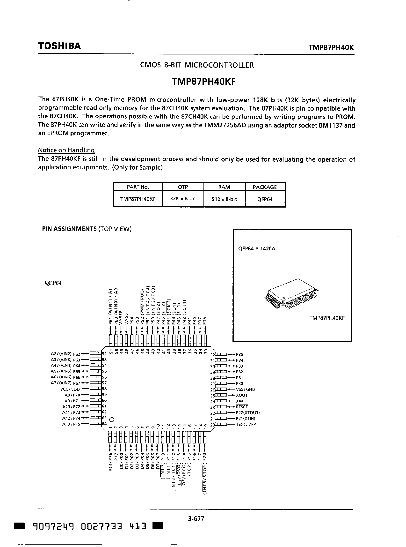 Datasheet TMP87PH40KF - CMOS 8 Bit Microcontroller page 1