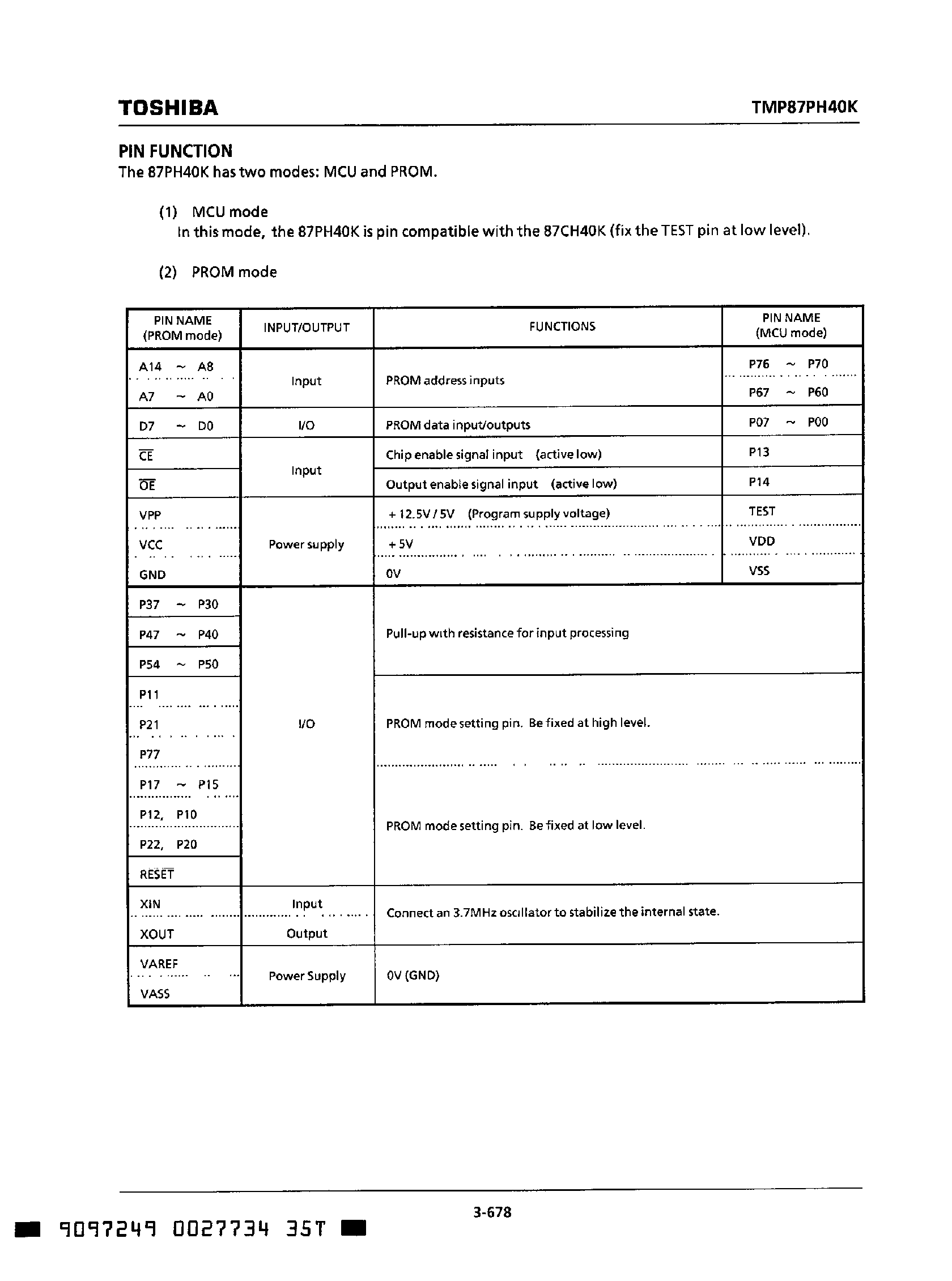 Datasheet TMP87PH40KF - CMOS 8 Bit Microcontroller page 2