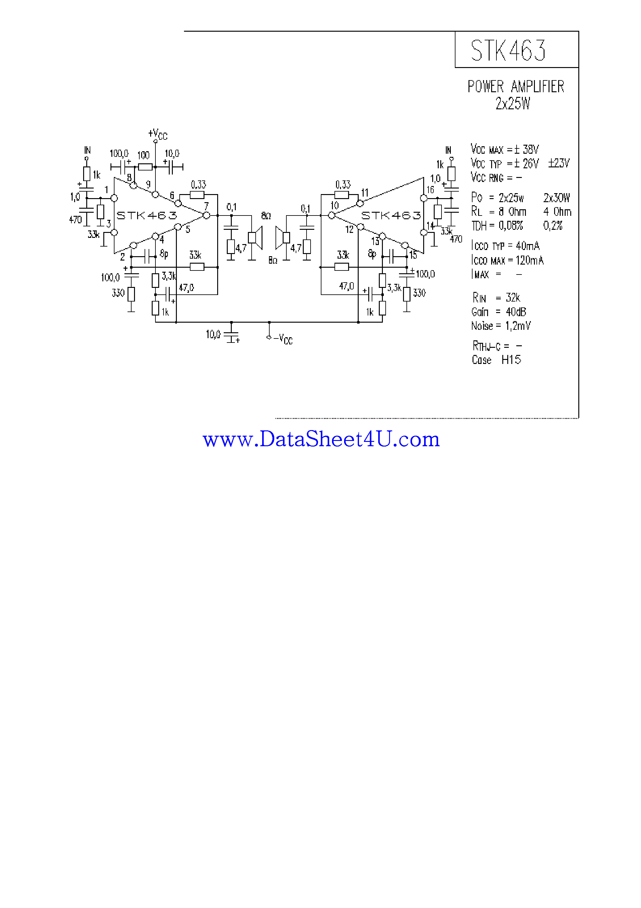 Datasheet STK463 page 1 Datasheet STK463 - Hybrid Amplifier page 1