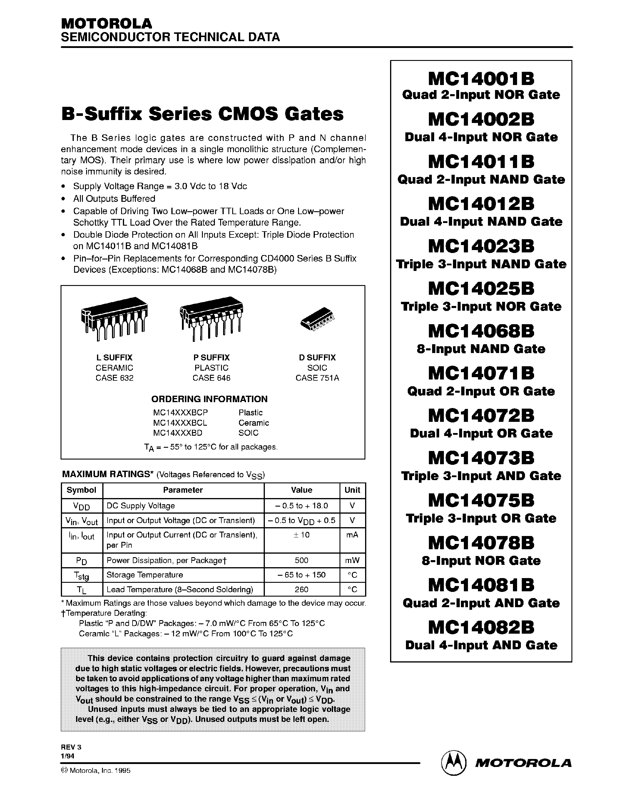 Datasheet 14001B page 1 Datasheet 14001B - B-Suffix Serise CMOS Gates page 1