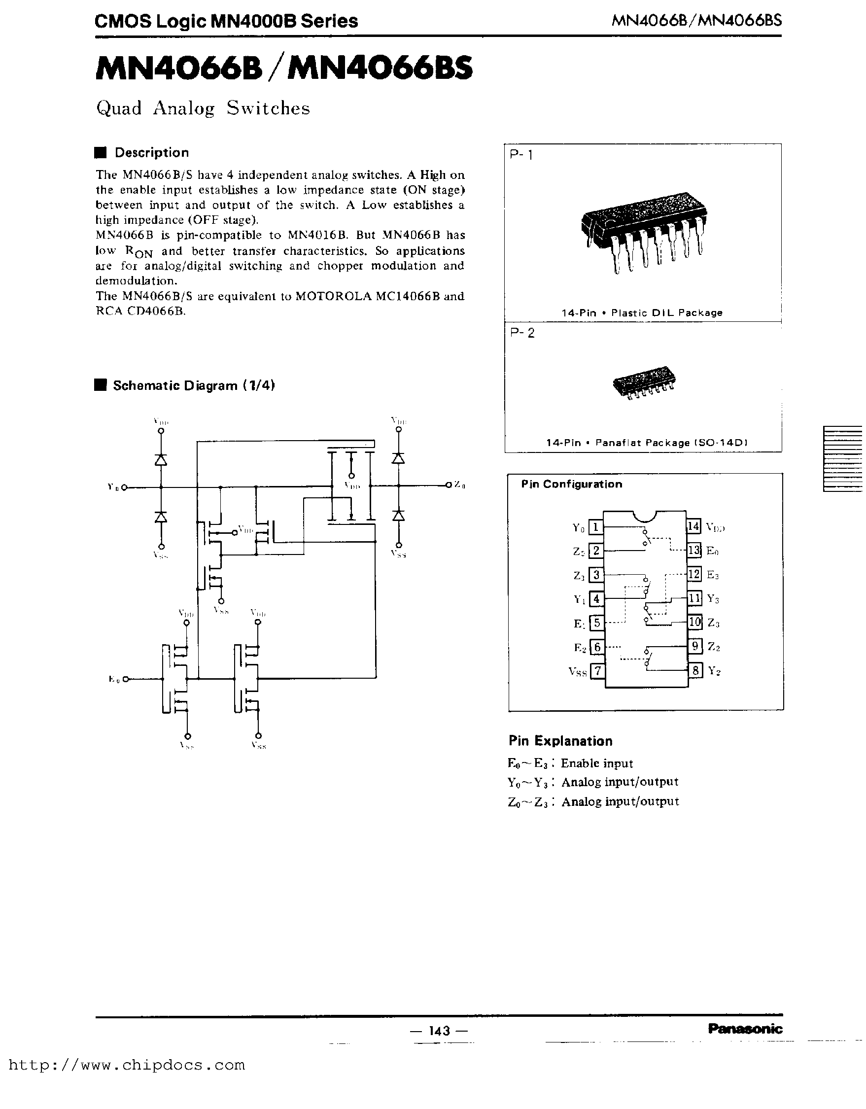 Даташит на микросхему MN4066B страница 1 Даташит MN4066B - Quad Analog Switches страница 1