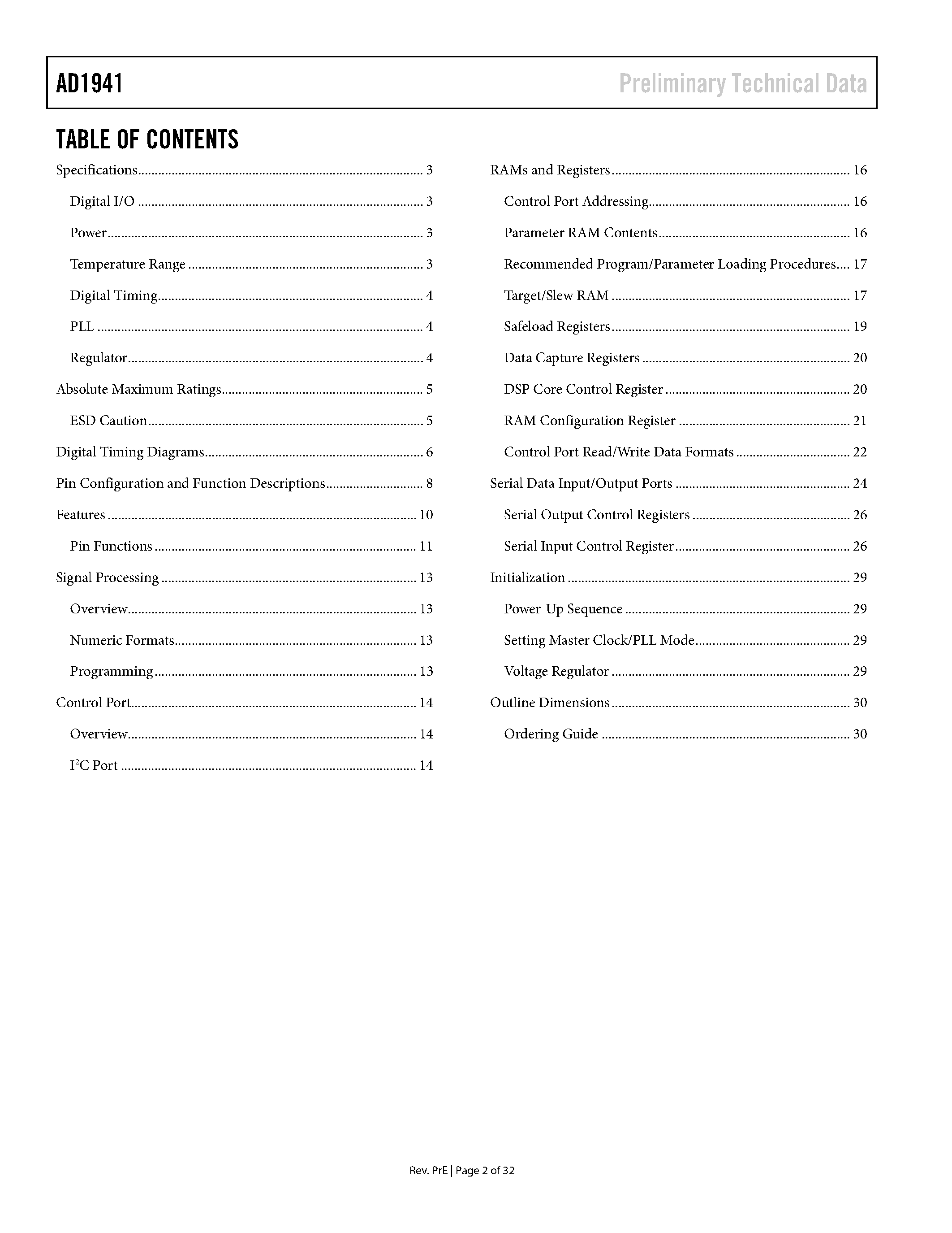 Datasheet AD1941 - 28 Bit Audio Processor page 2