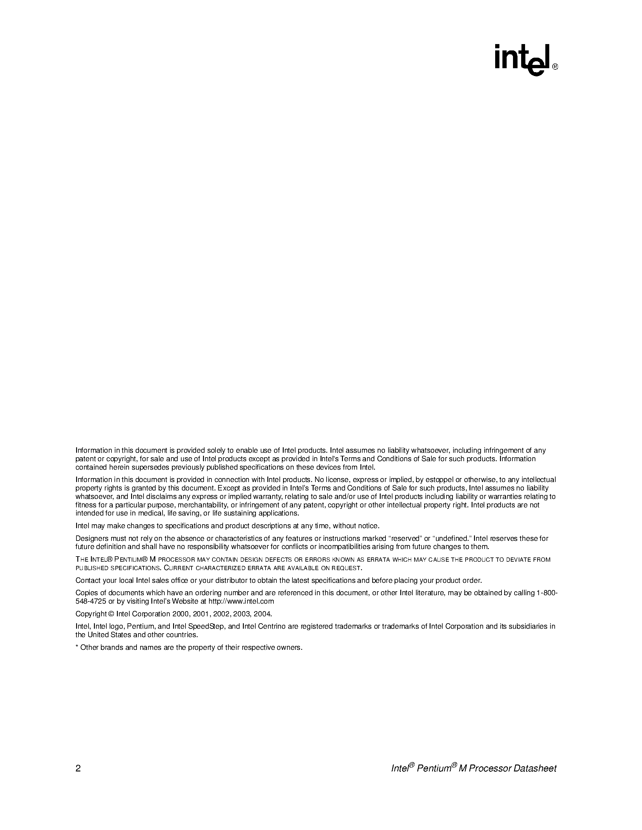 Даташит на микросхему RJ80535 страница 2 Даташит RJ80535 - Pentium M Processor страница 2