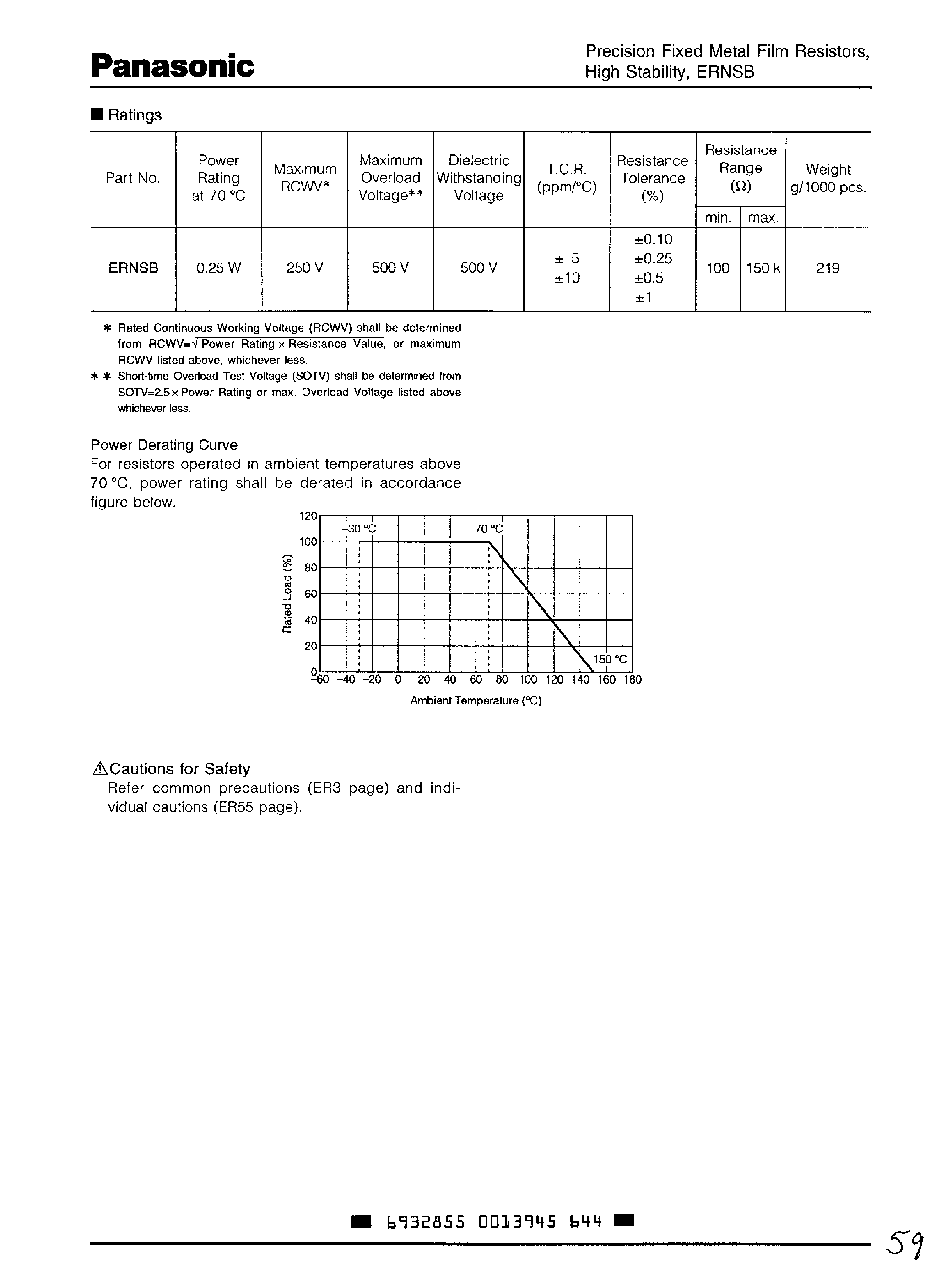 Datasheet ERNSBRD324x page 2 Datasheet ERNSBRD324x - Precision Fixed Metal Film Resistors / High Stability page 2