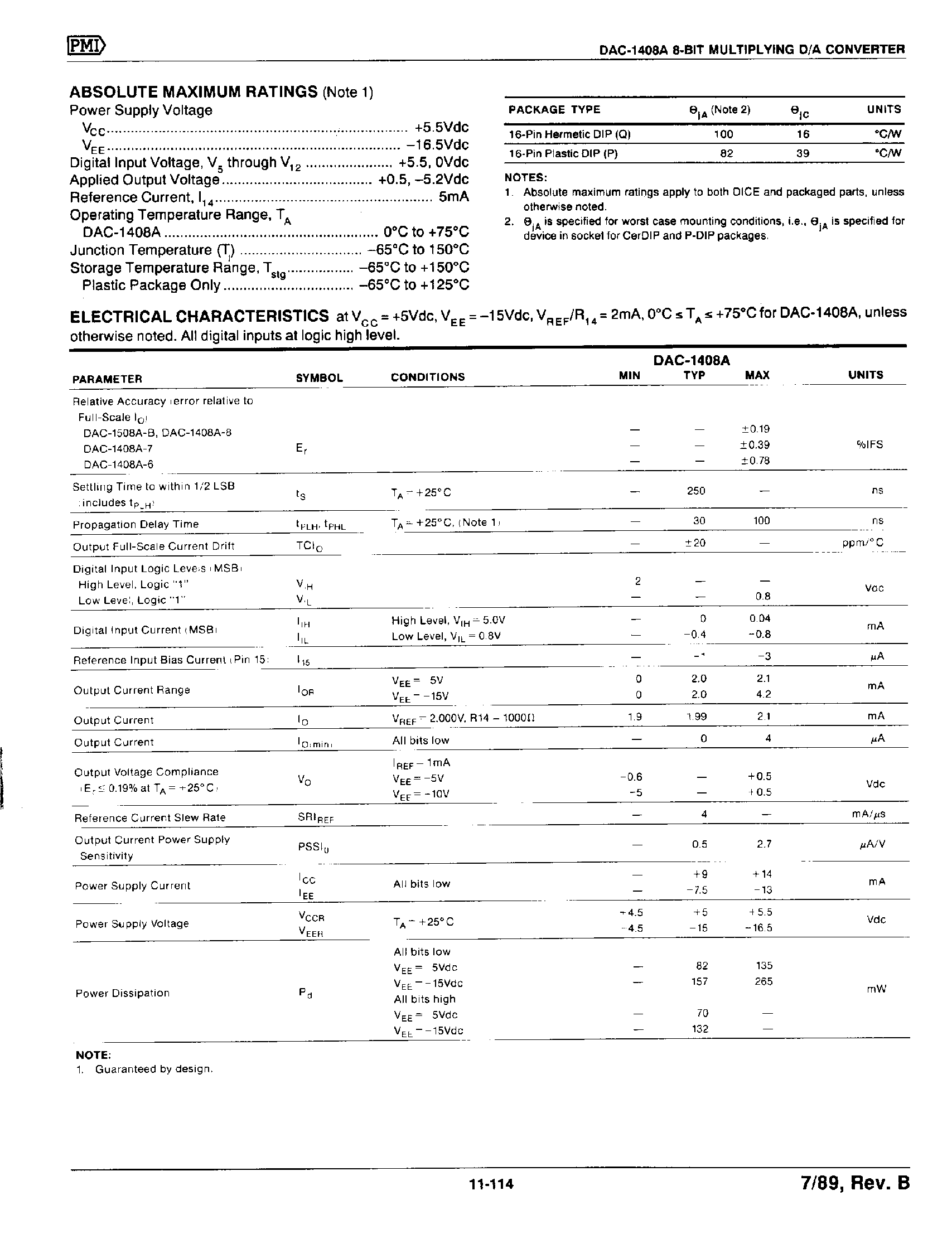 Datasheet DAC1408A - 8 Bit Multiplying D/A Converter page 2