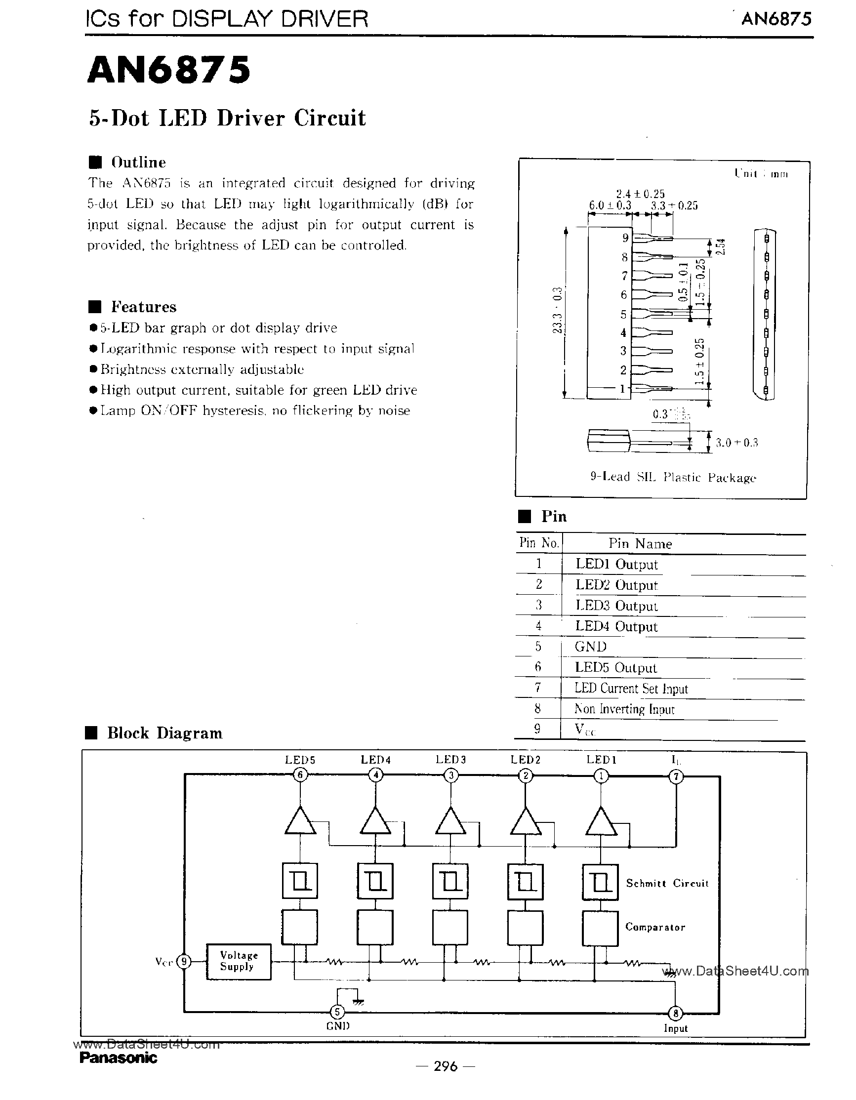 Datasheet AN6875 - 5 Dot LED Driver Circuit page 1