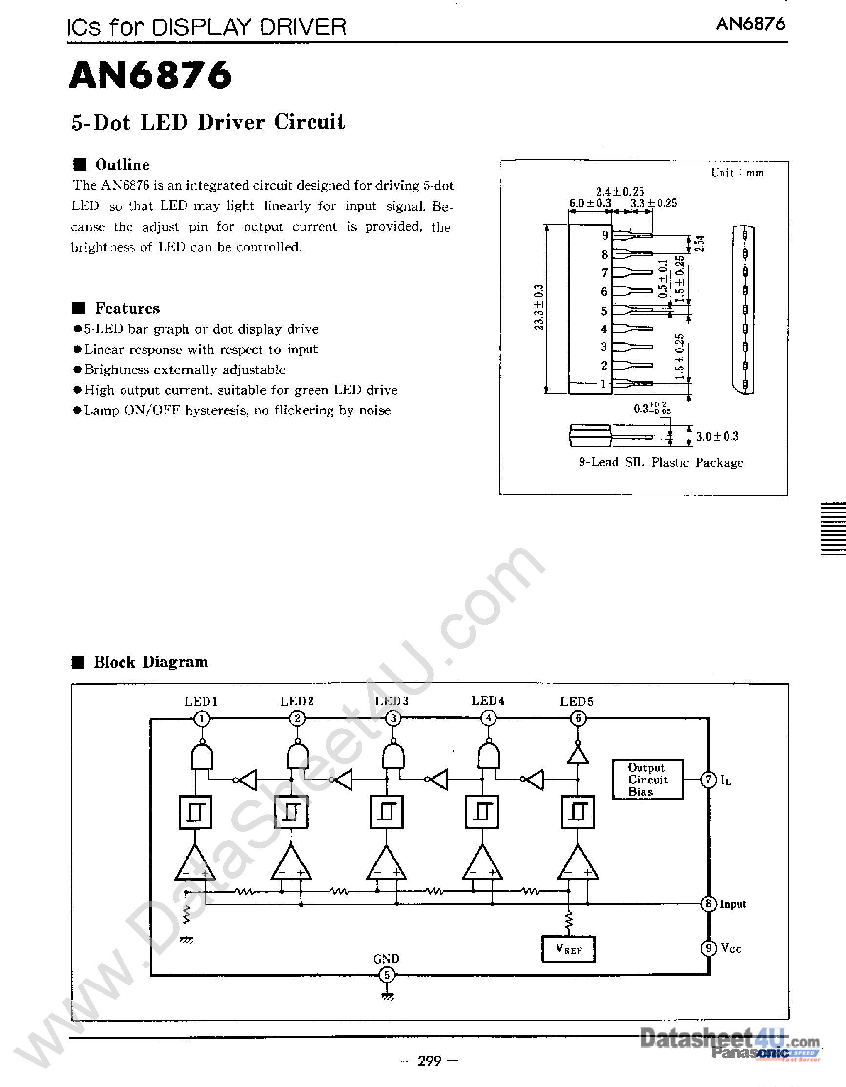 Datasheet AN6876 - 5 Dot LED Driver Circuit page 1