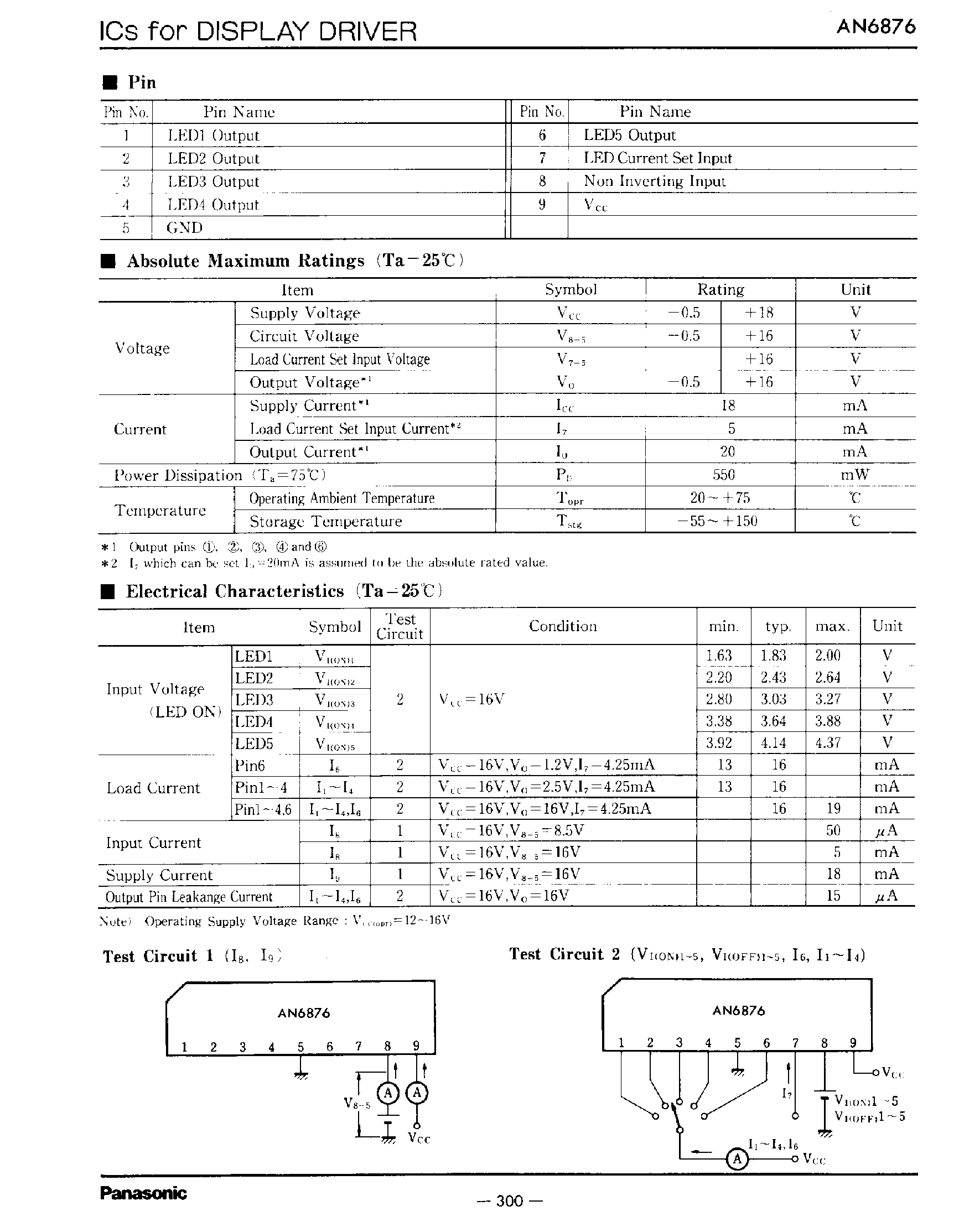 Datasheet AN6876 - 5 Dot LED Driver Circuit page 2