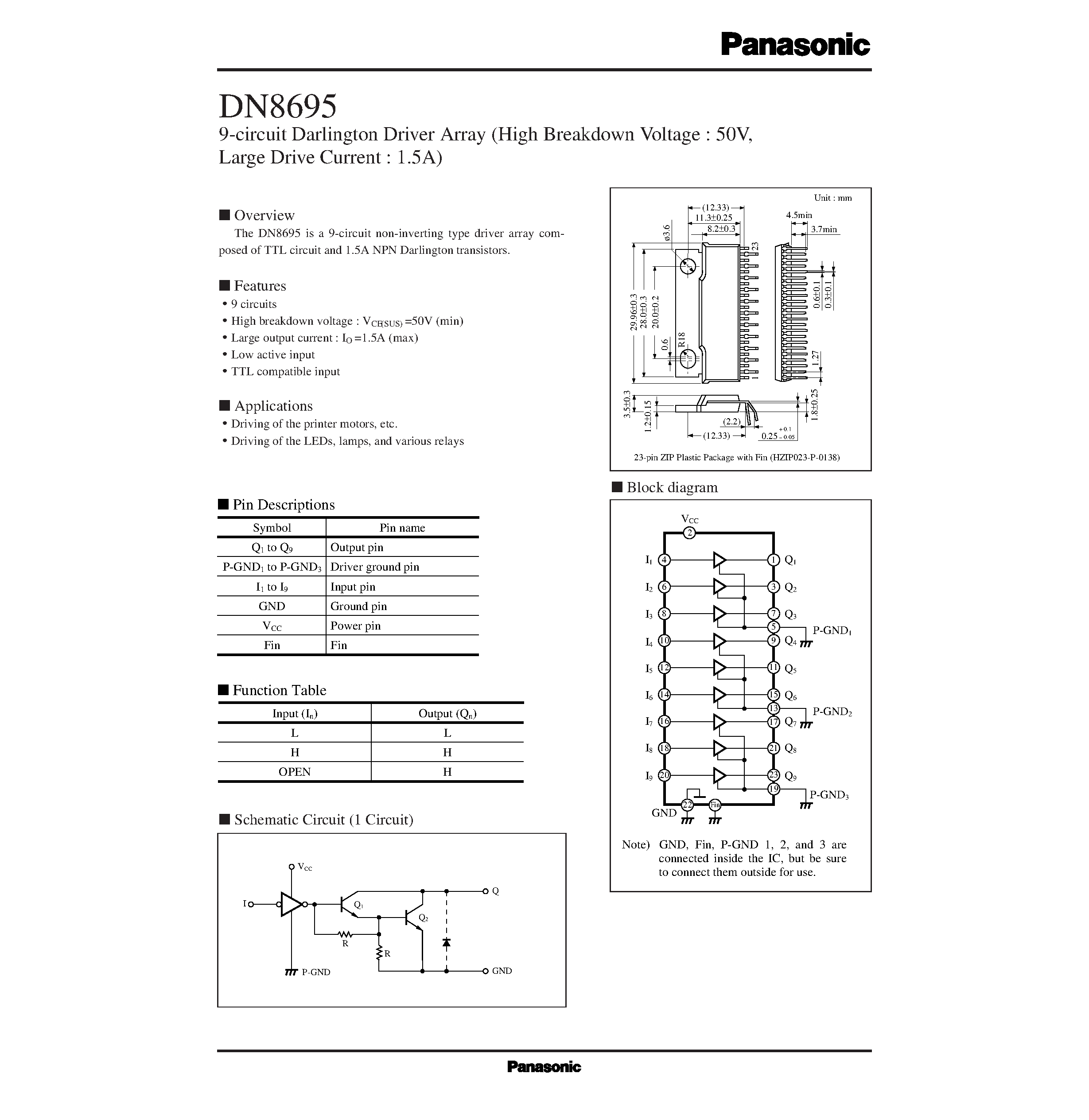 Даташит DN8695 - 9-circuit Darlington Driver Array страница 1