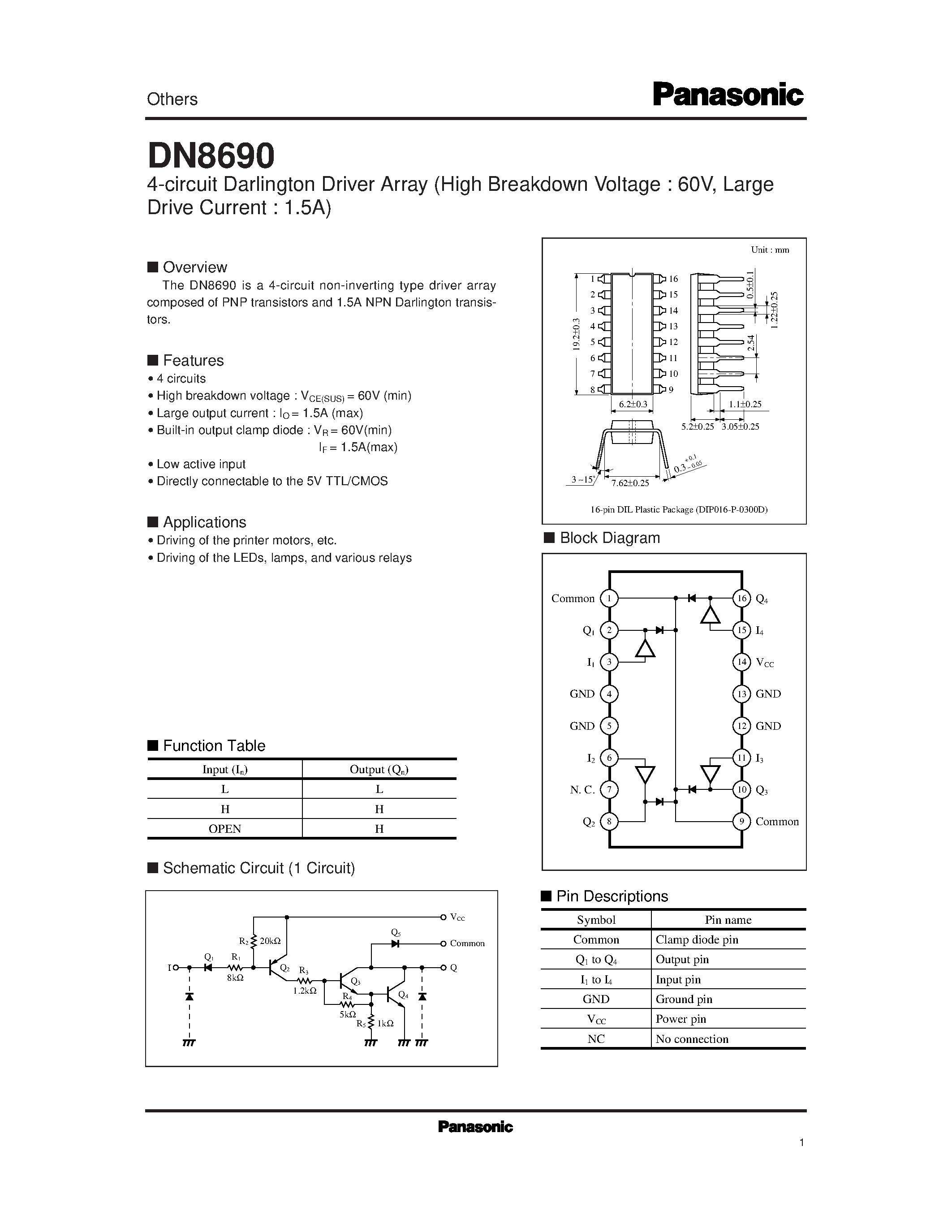 Datasheet DN8690 - 4-circuit Darlington Driver Array page 1