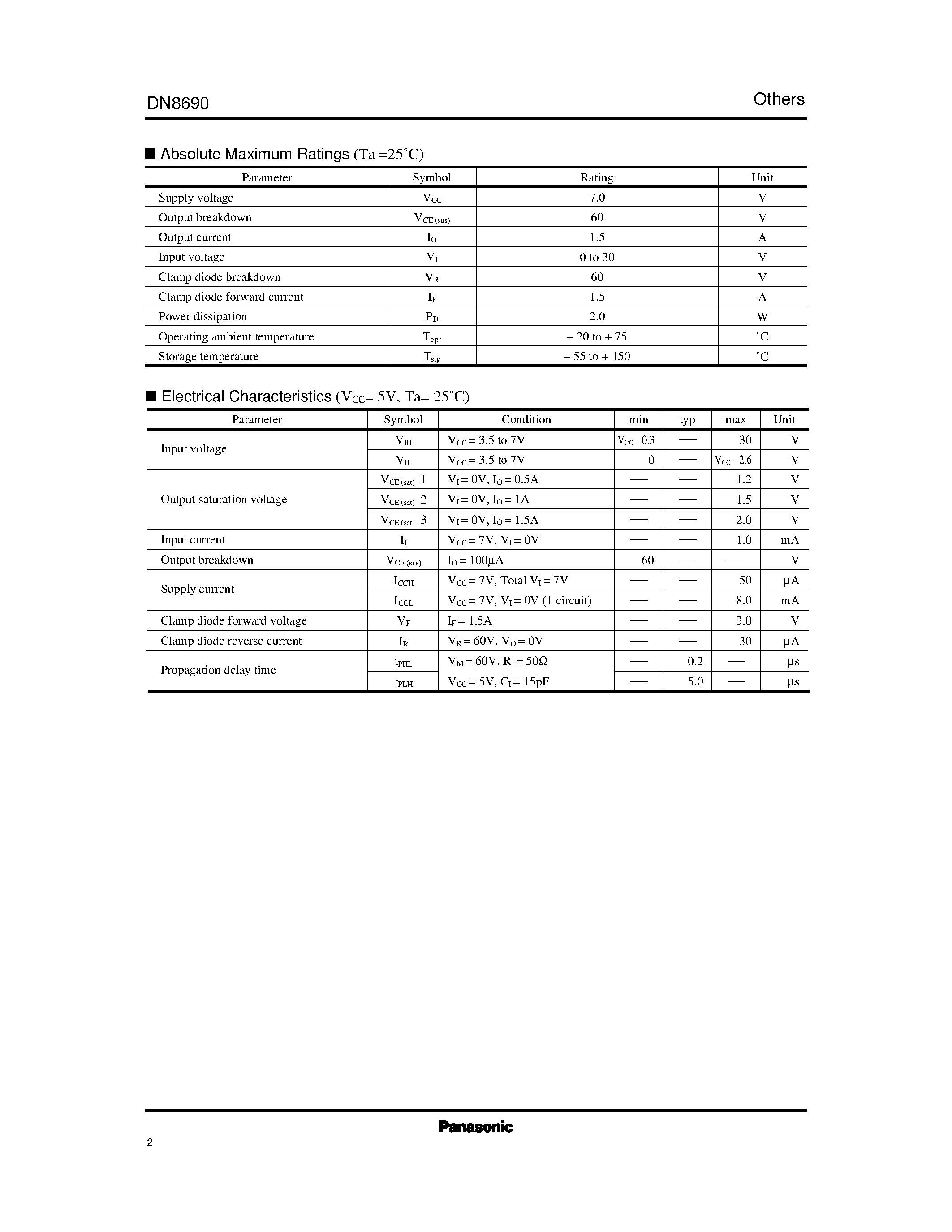 Datasheet DN8690 - 4-circuit Darlington Driver Array page 2