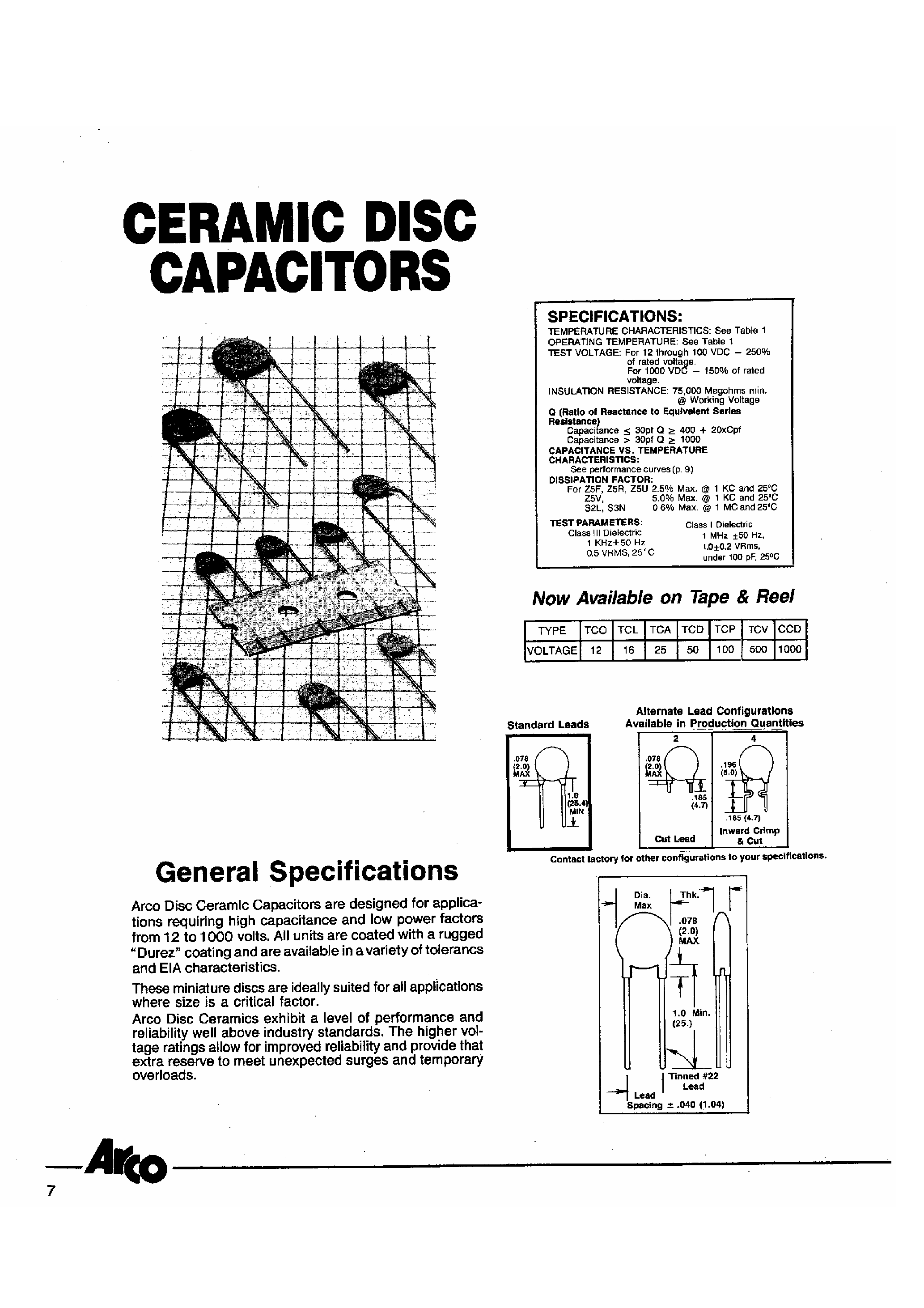 Datasheet TCD122 - Ceramic Disc Capacitors page 1
